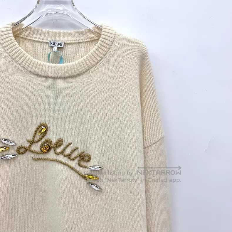 Loewe Loewe Beige Logo Letter Embroidered Diamond-studded Wool C Size L / US 10 / IT 46 - 3 Thumbnail