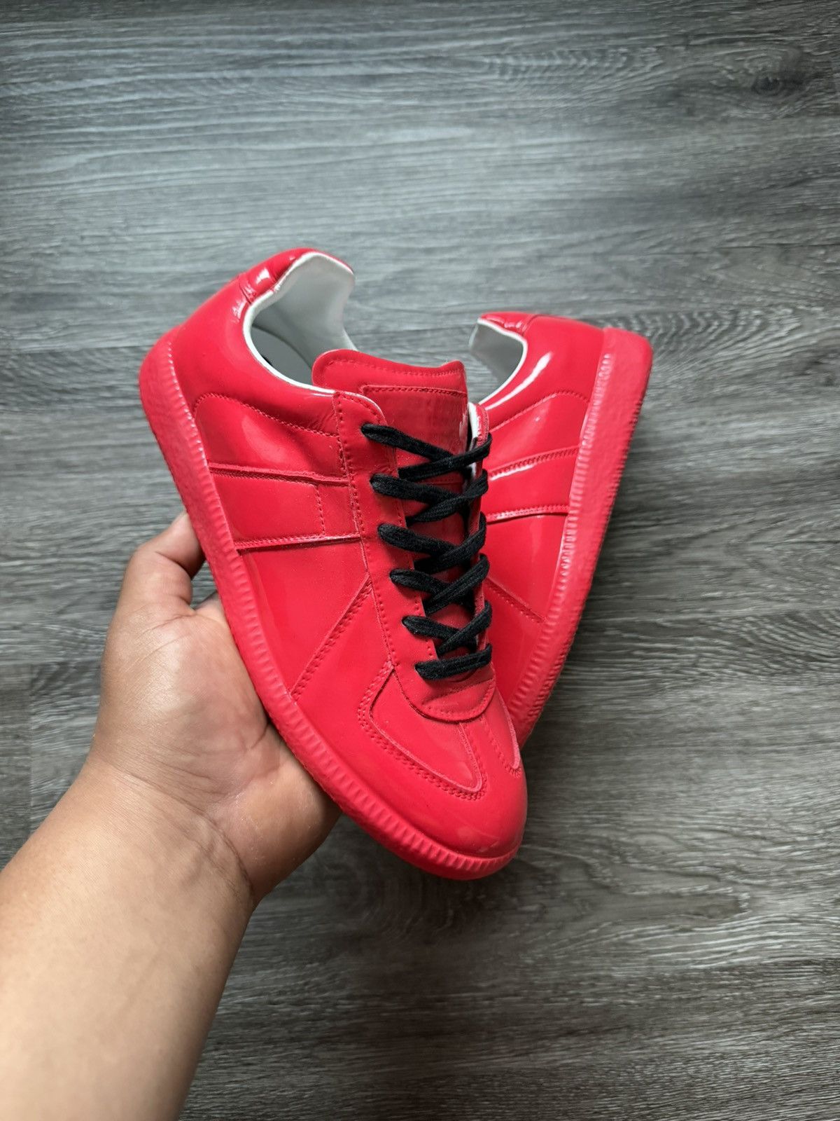 Maison Margiela Maison Margiela Red Rubberized Patent Leather GAT Trainers Size US 7 / IT 37 - 1 Thumbnail