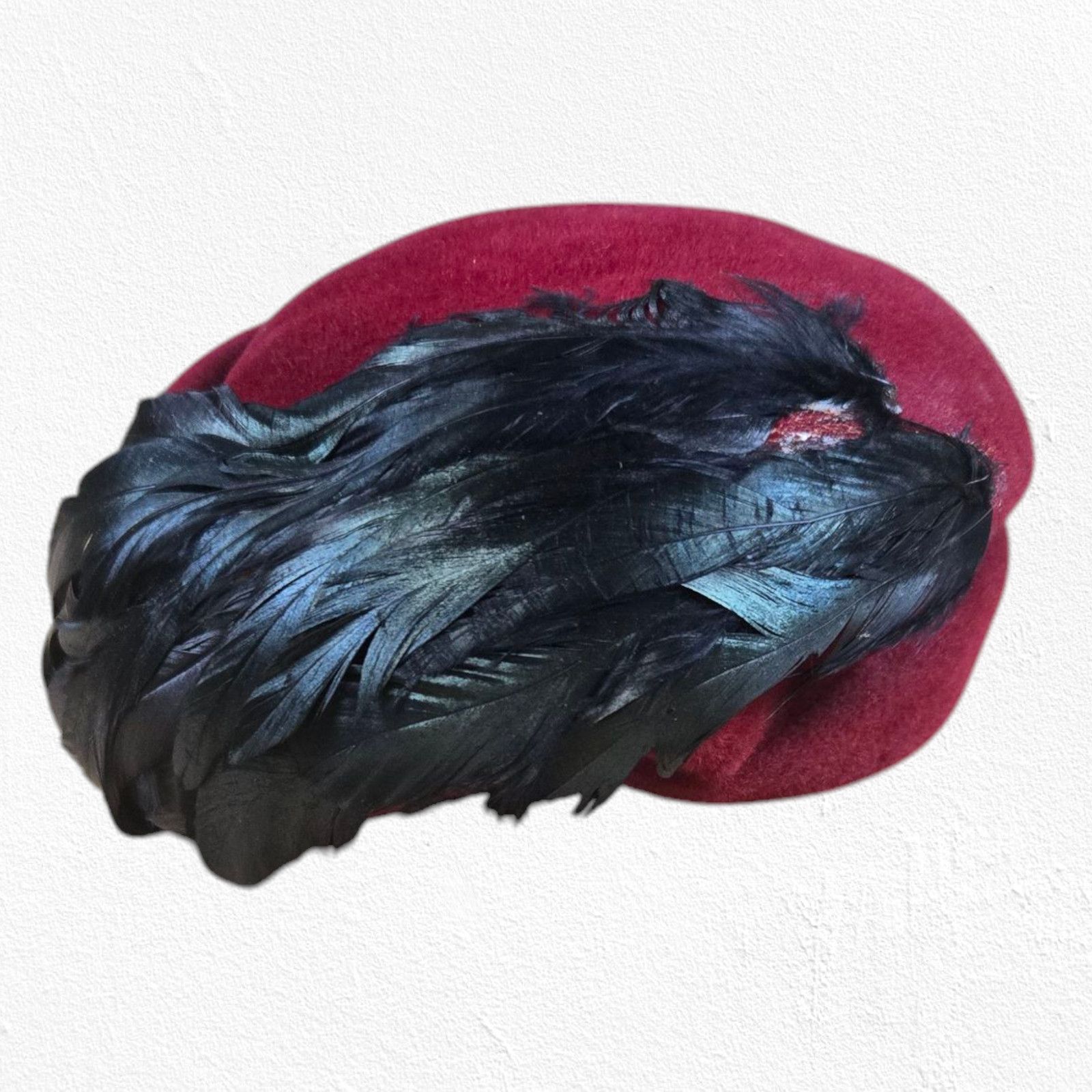 Vintage 50s Burgundy Wool Feather Mid-Century Hat Size ONE SIZE - 1 Thumbnail