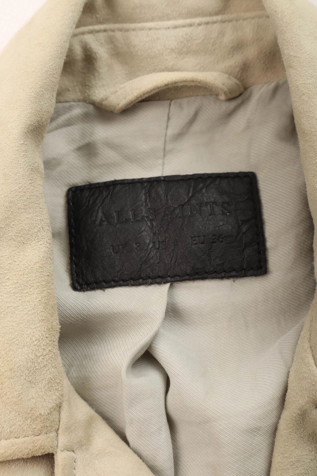 Allsaints Women's AllSaints Plait Balfern Suede Leather Jacket Beige Size XS / US 0-2 / IT 36-38 - 4 Thumbnail