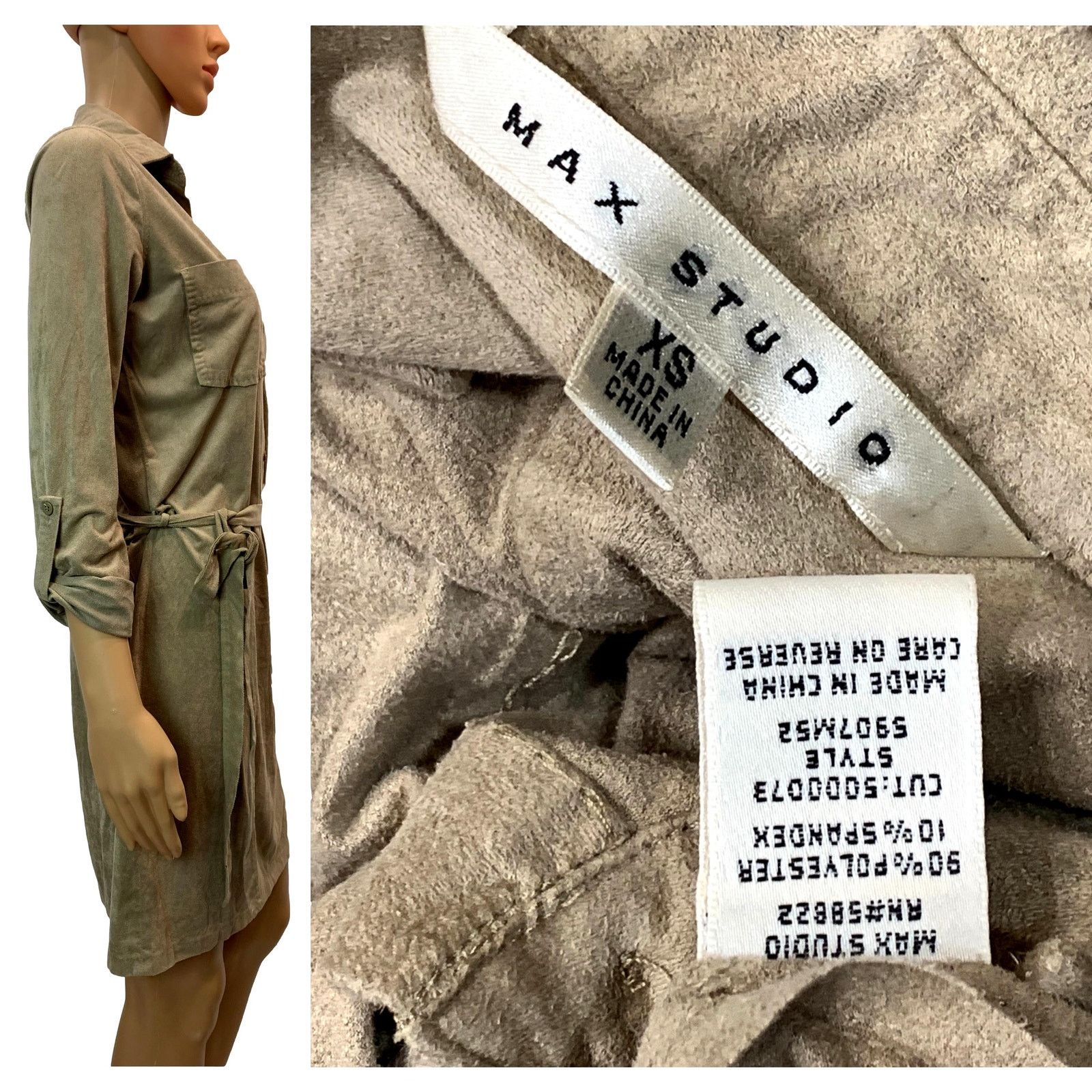 Bcbgmaxazria Y2K Max Studio Soft Ultra Suede Shirt Dress Tie Belt | XS Size XS / US 0-2 / IT 36-38 - 3 Thumbnail