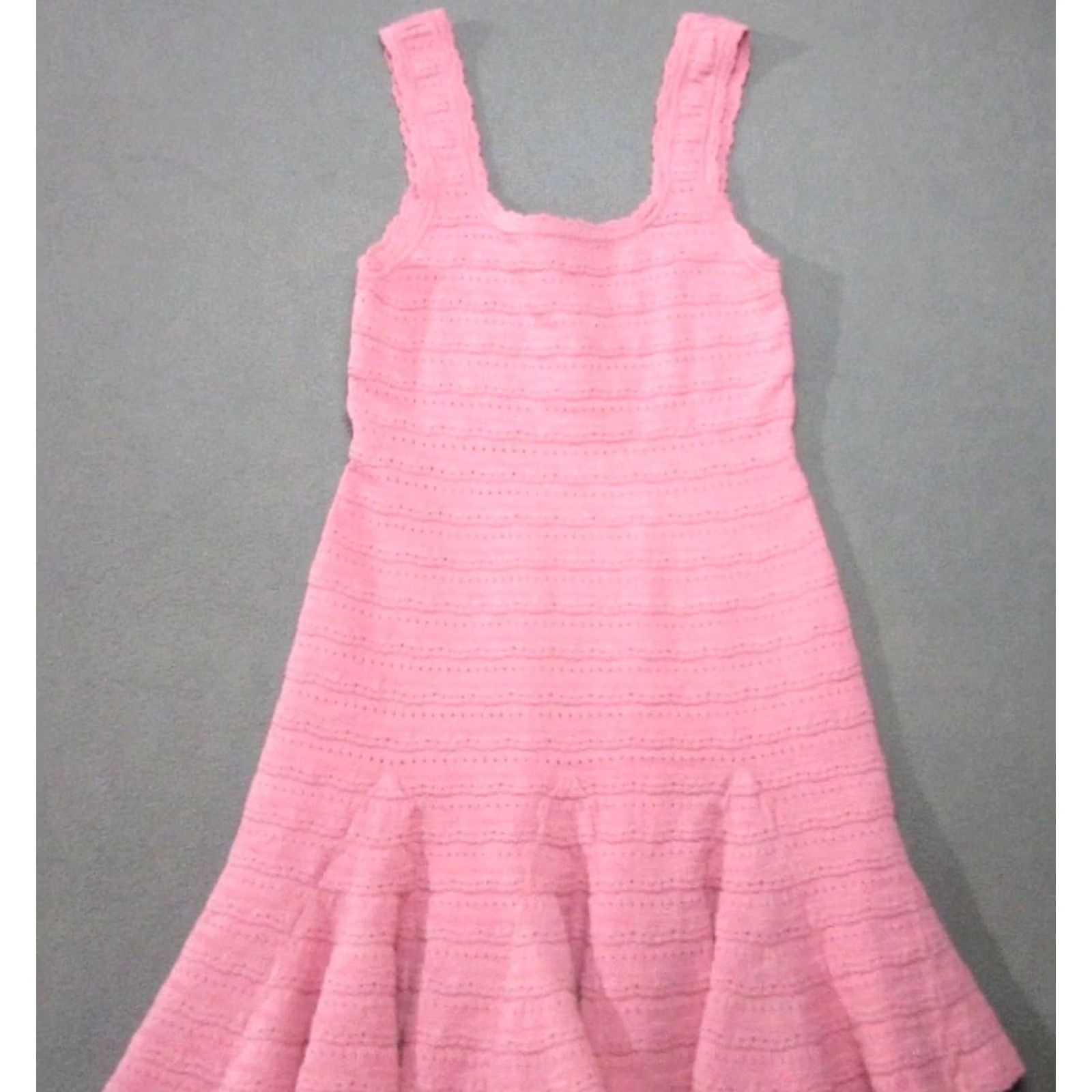 LoveShackFancy LoveShackFancy Dress Womens Medium Pink Sunset Maryanne Knit Mini Square Neck Sleeveless Strappy Knit Short Ruffle Skip N/A Size M / US 6-8 / IT 42-44 - 2 Thumbnail