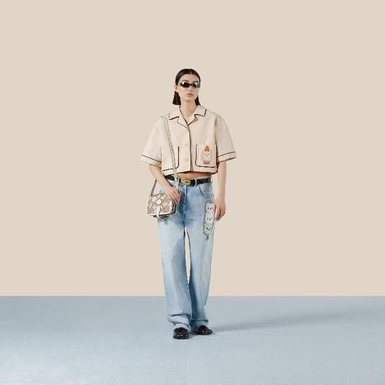 Gucci o1la5ras0526 Cotton Canvas Jacket With Animal Patch in Ivory Size XXS / US 00 / IT 34 - 2 Thumbnail