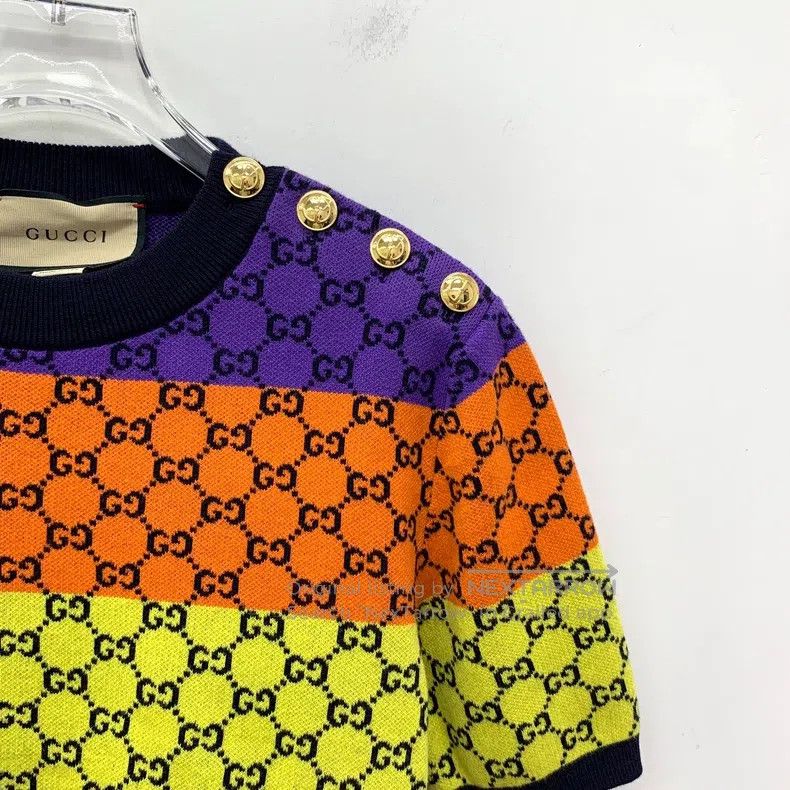 Gucci Gucci Colour-blocking logo jacquard full-print cotton roun Size S / US 4 / IT 40 - 3 Thumbnail