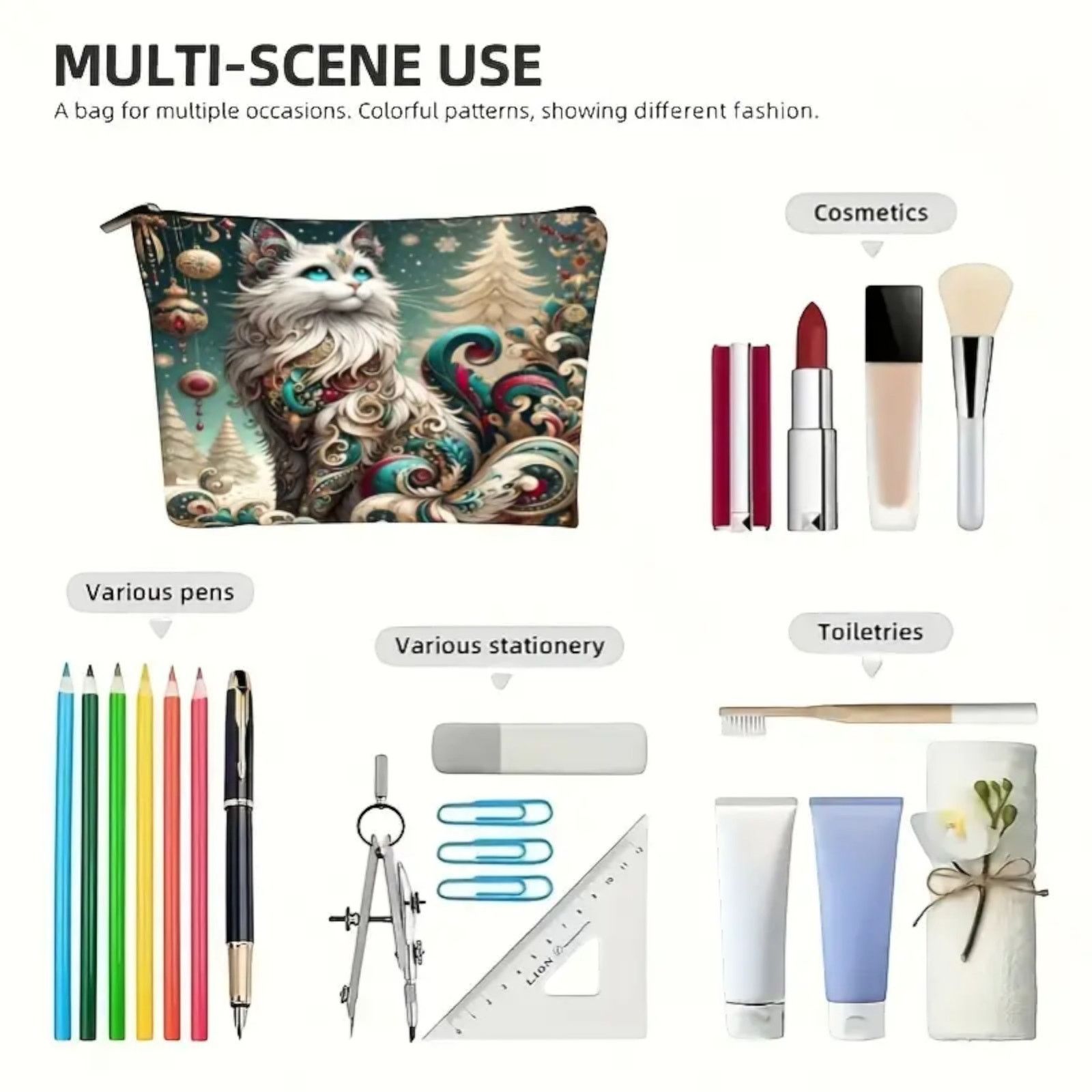 Other Mystical Cat Cosmetic Bag Celestial Green Makeup Organizer Size ONE SIZE - 7 Thumbnail