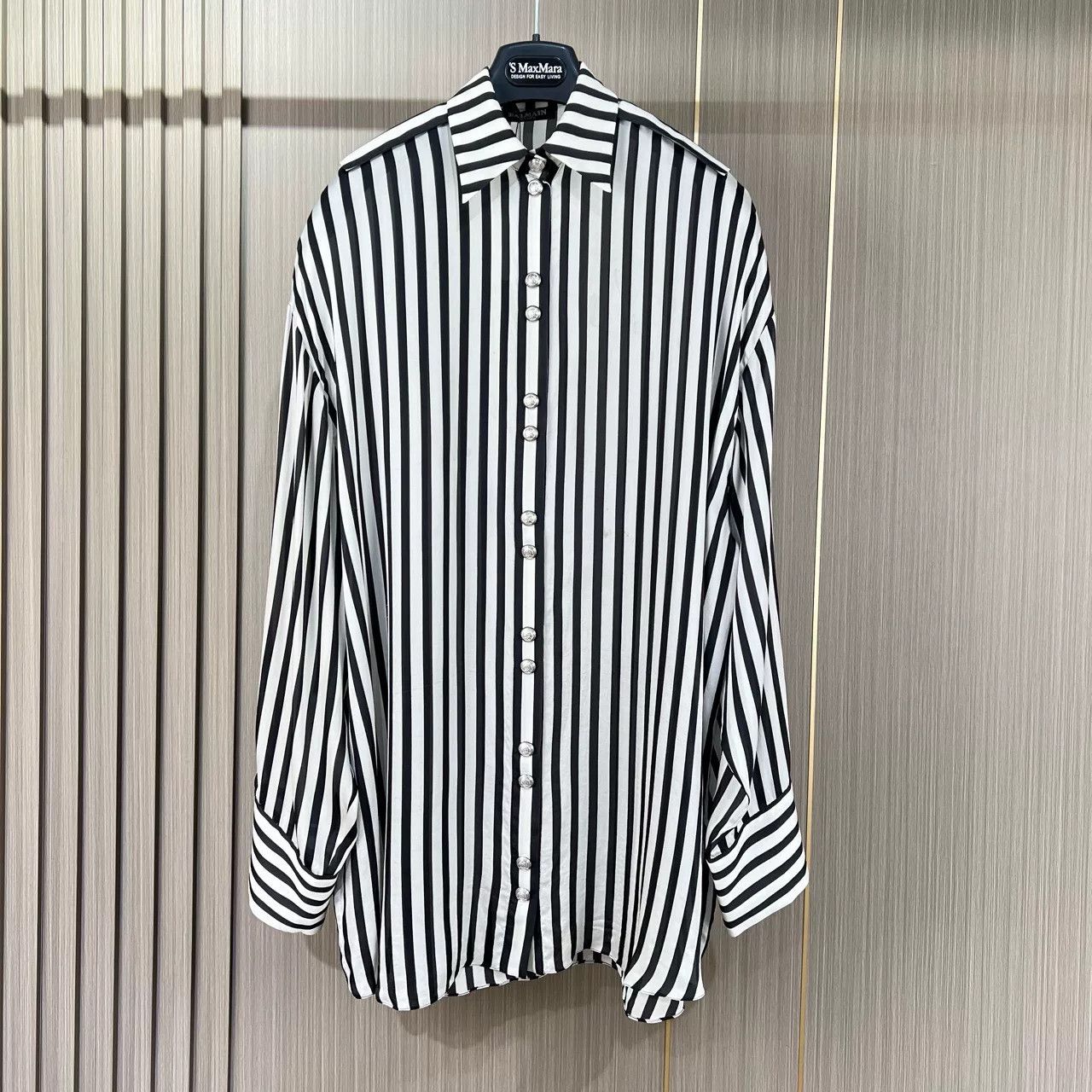 Balmain Balmain Silver Button Silk Striped Shirt Size XXS / US 00 / IT 34 - 1 Thumbnail