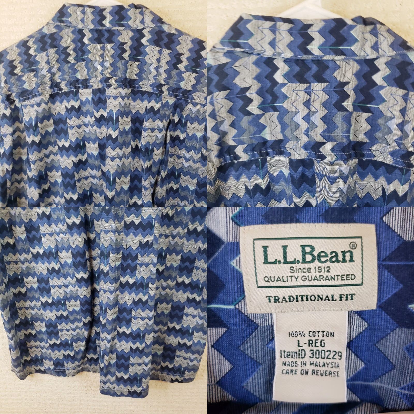Vintage VINTAGE L.L. Bean Shirt Mens Large Button-Down Traditional Fit Blue Geometric Cotton S Slv Size US L / EU 52-54 / 3 - 8 Thumbnail