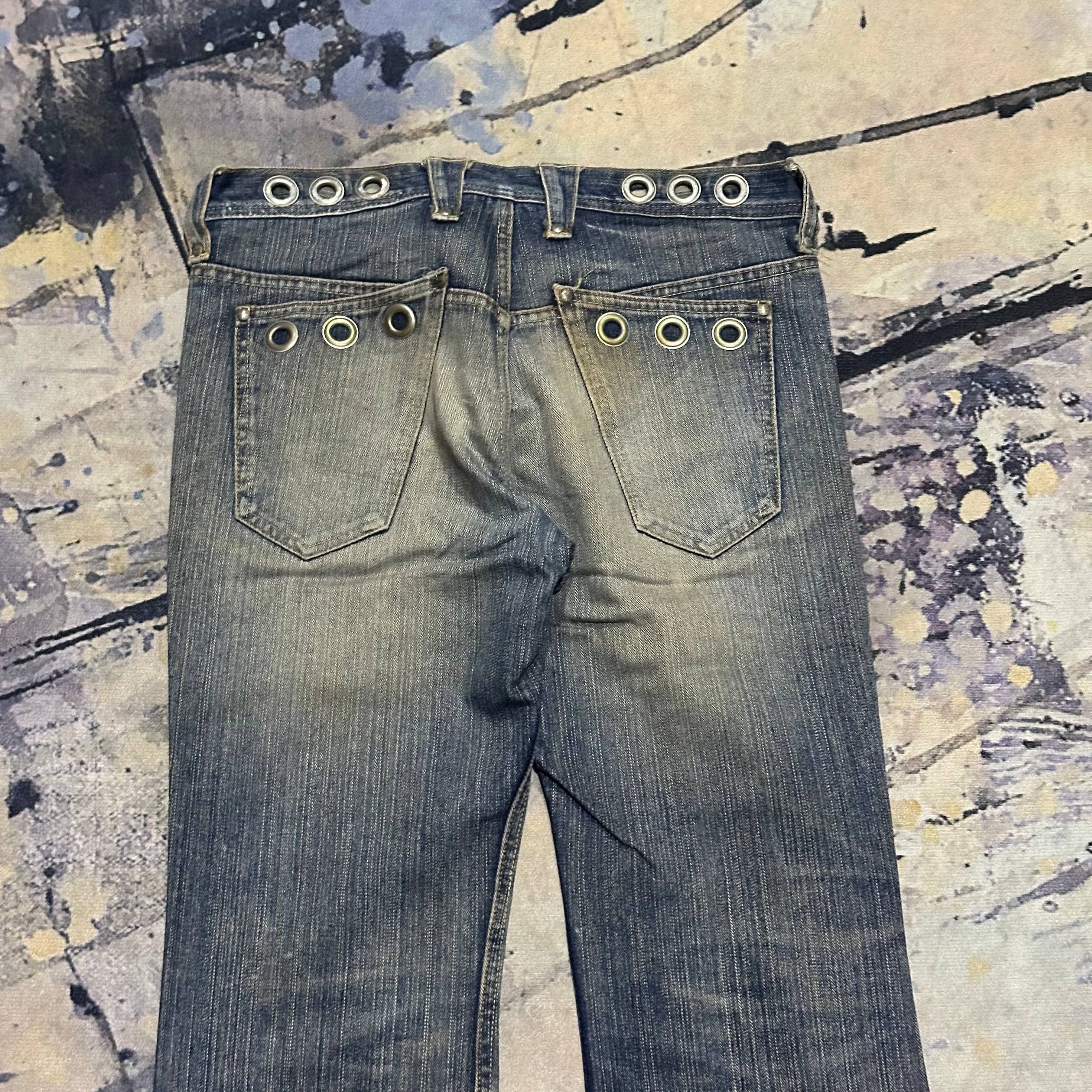 Japanese Brand 2000s Gogmagog Japan Distressed Flared Grommet Rivet Jeans Size US 34 / EU 50 - 10 Thumbnail