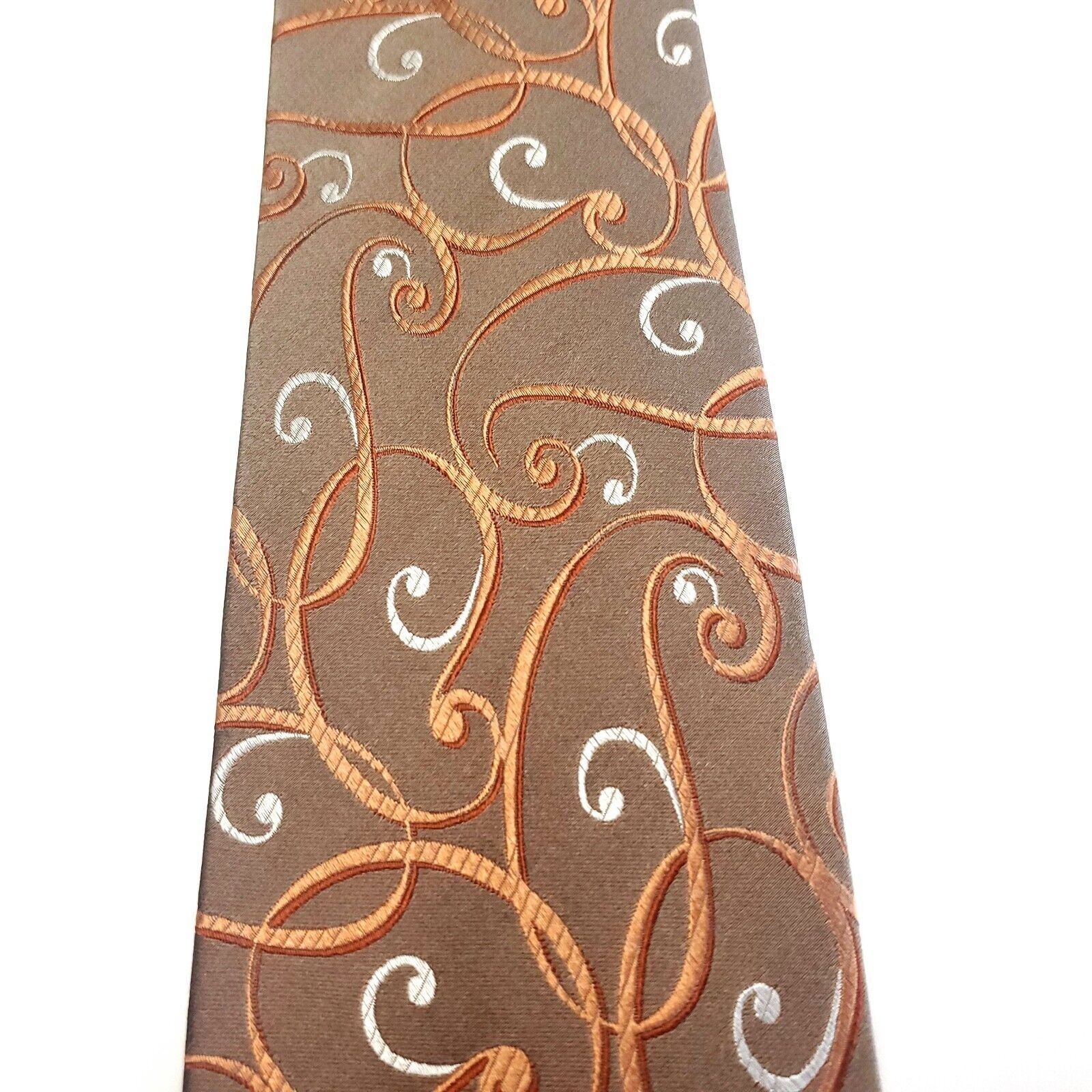 Van Heusen Van Heusen Brown Orange Silk Tie Woven Floral Size ONE SIZE - 2 Thumbnail