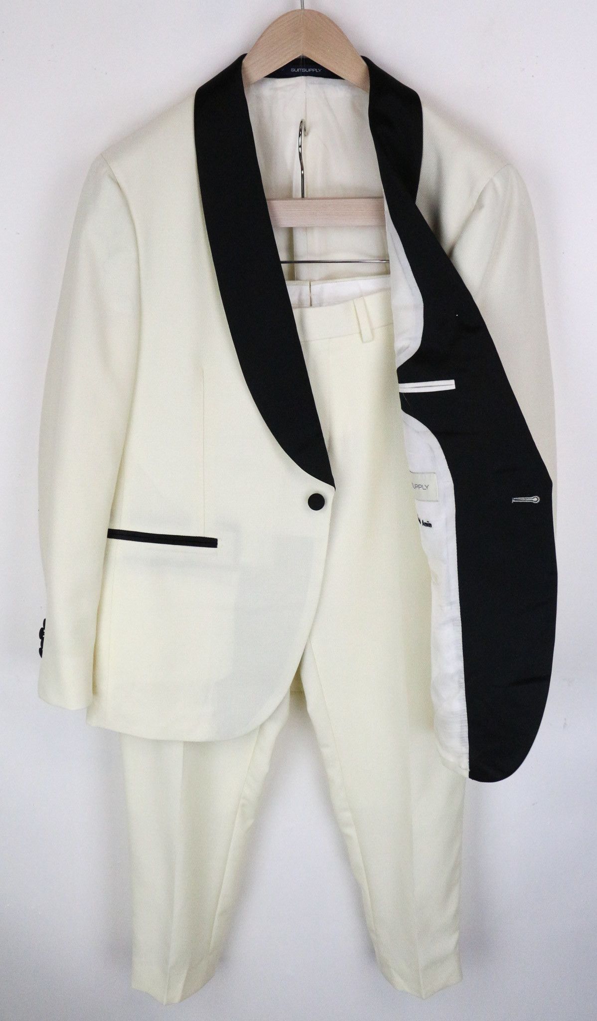 image of Suitsupply La Spalla Uk42S Tux Off-White Black Wool Formal Suit 71534 in Off White, Men's