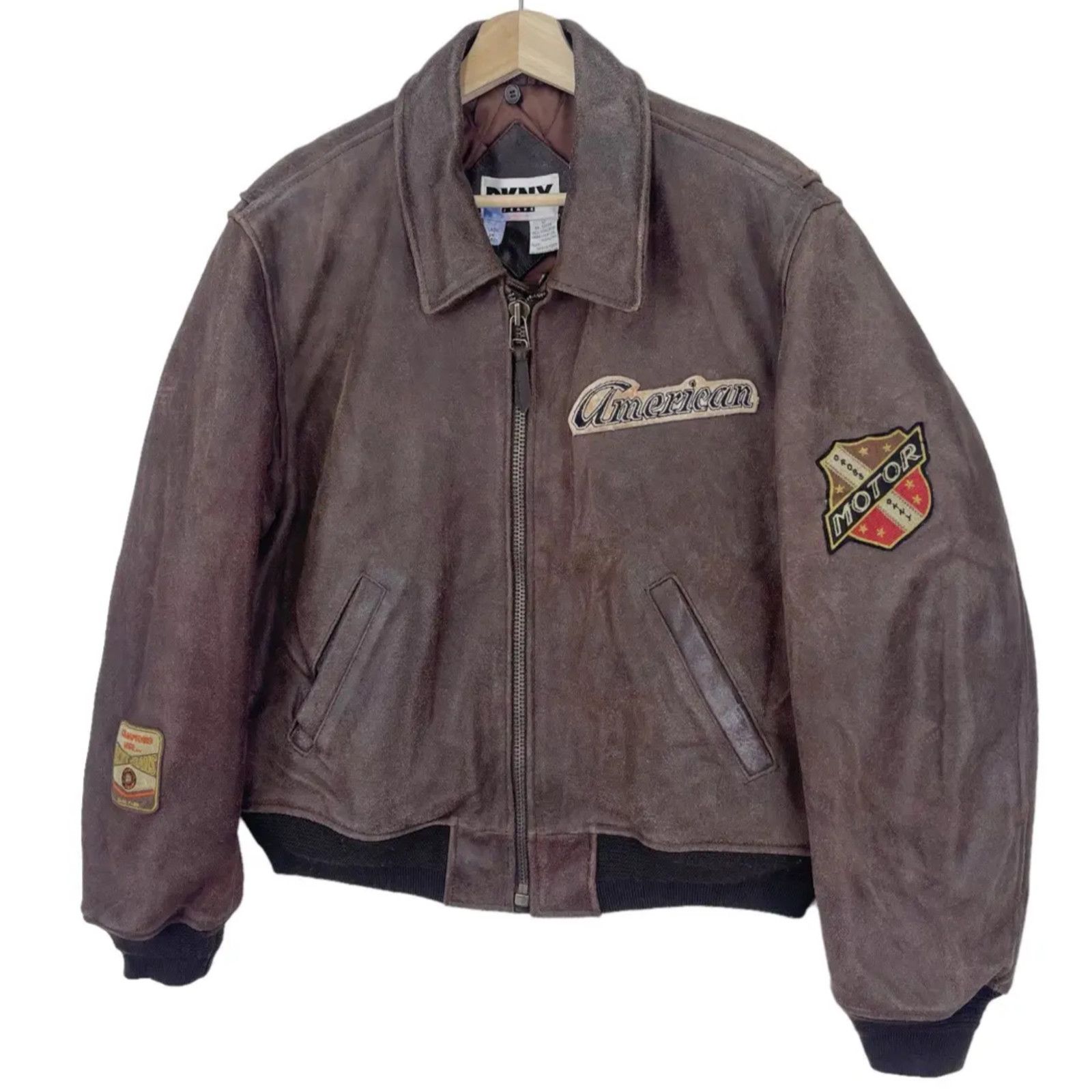 DKNY DKNY Jeans Leather Bomber Jacket American Motor Patches Sz S Size US S / EU 44-46 / 1 - 4 Thumbnail