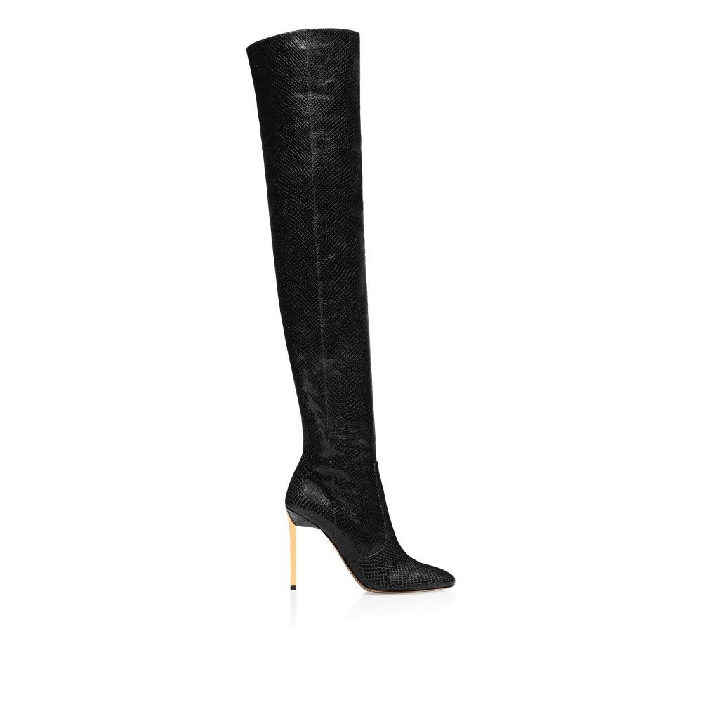 o1loc1c0925 W3469 Leather Carine Over The Knee Boots Black
