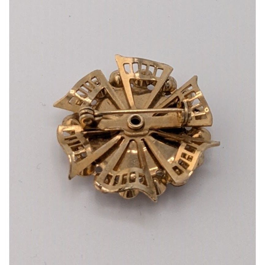 Other Vintage Regal Floral Brooch Gold Tone With Red And Clear Gem Size ONE SIZE - 6 Thumbnail