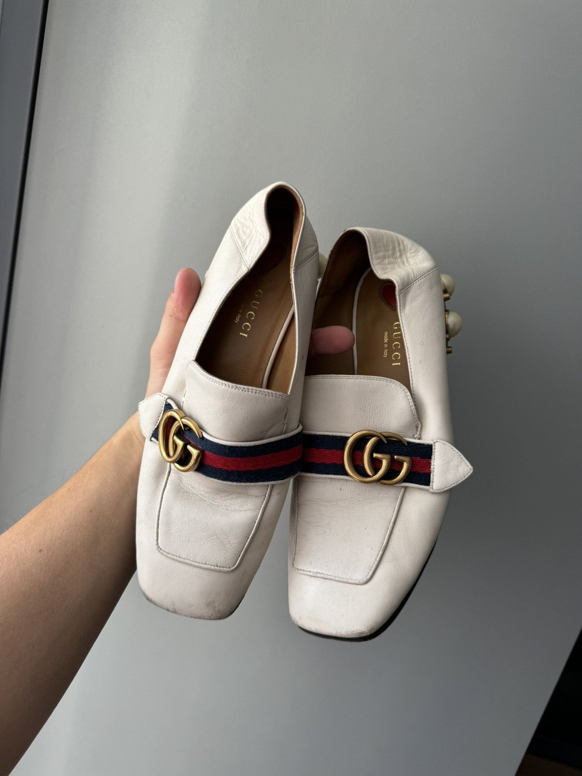 Gucci White Marmont Leather Espadrille Mules with Double G Flats Size US 8 / IT 38 - 4 Thumbnail