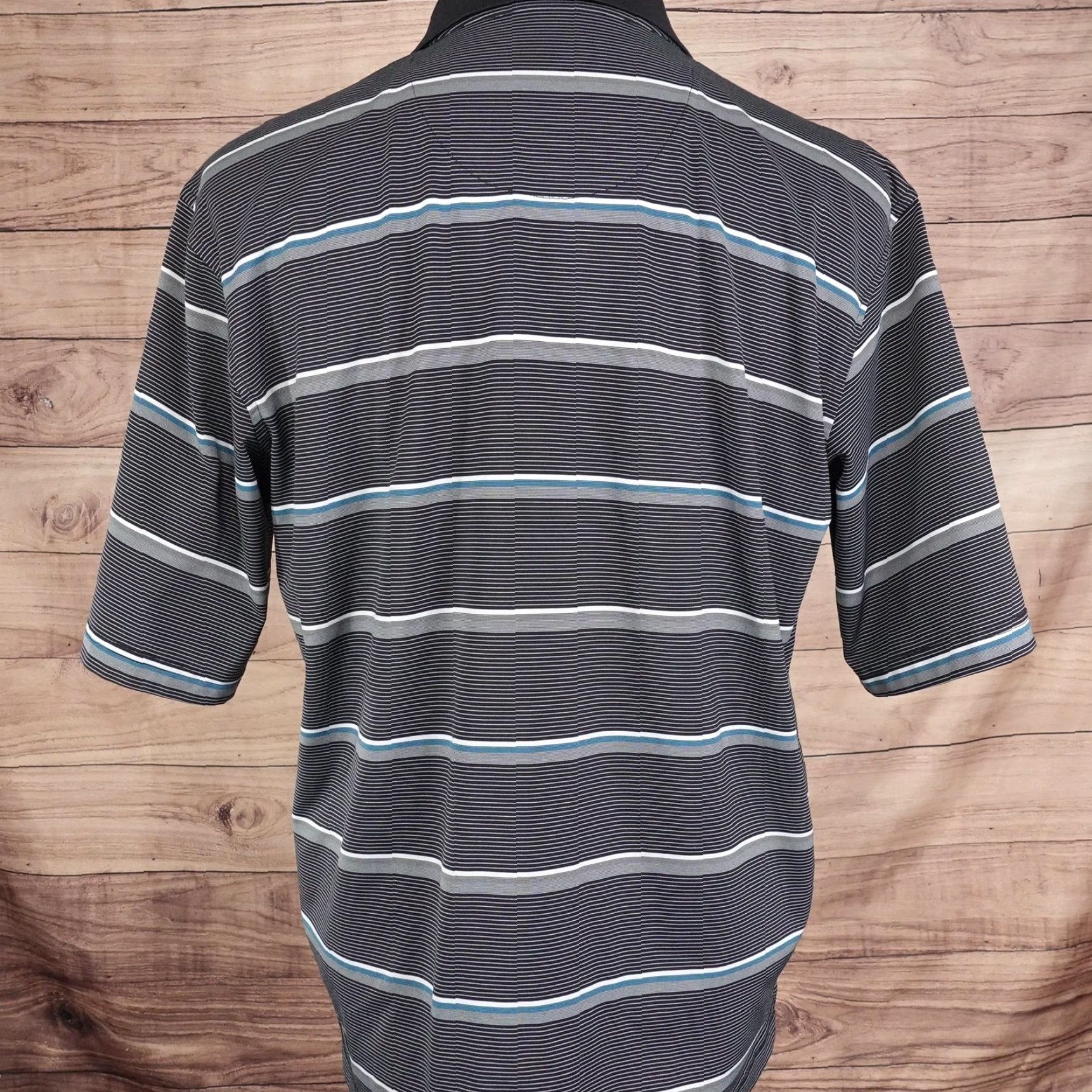 Vintage Kirkland Signature Performance Polo Shirt Mens M Black Gray Striped Short Sleeve Golf Shirt Size US M / EU 48-50 / 2 - 4 Thumbnail