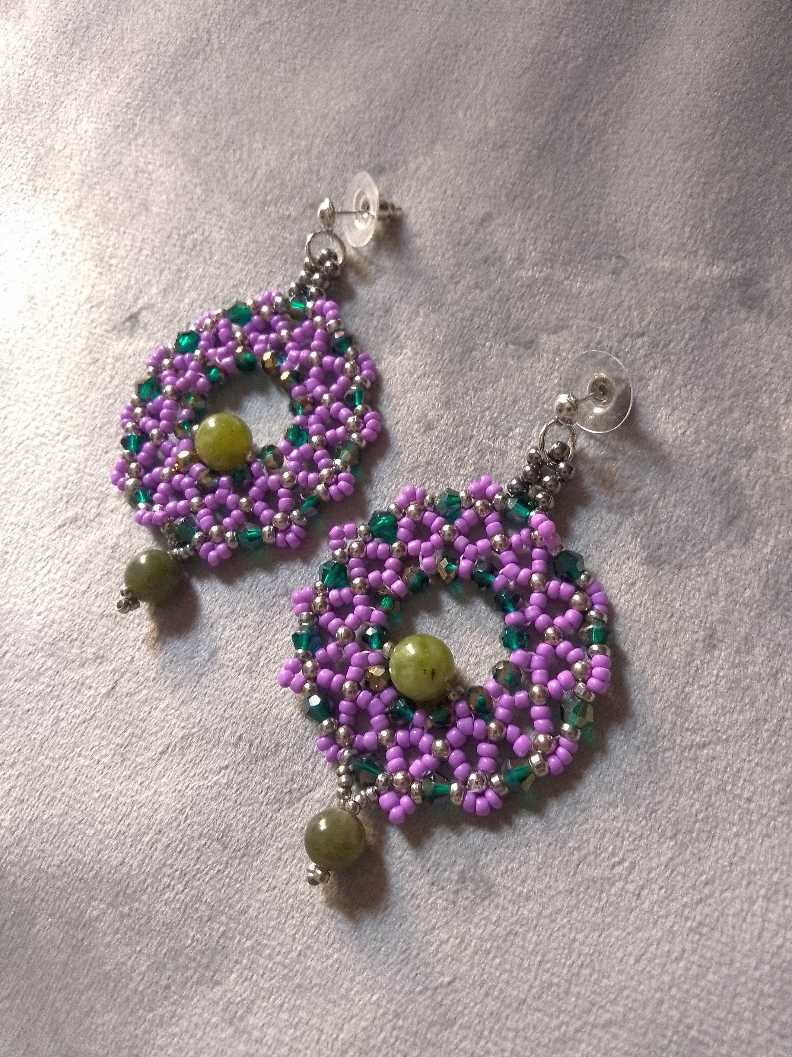 Handmade Earrings with natural jade gemstones Circular shape Size ONE SIZE - 5 Thumbnail