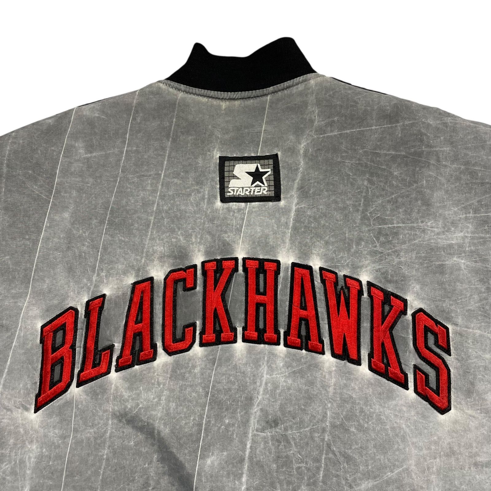 NHL × Starter × Vintage 90s CHICAGO BLACKHAWKS SATIN BOMBER JACKET STONEWASH ACID Size US L / EU 52-54 / 3 - 3 Thumbnail