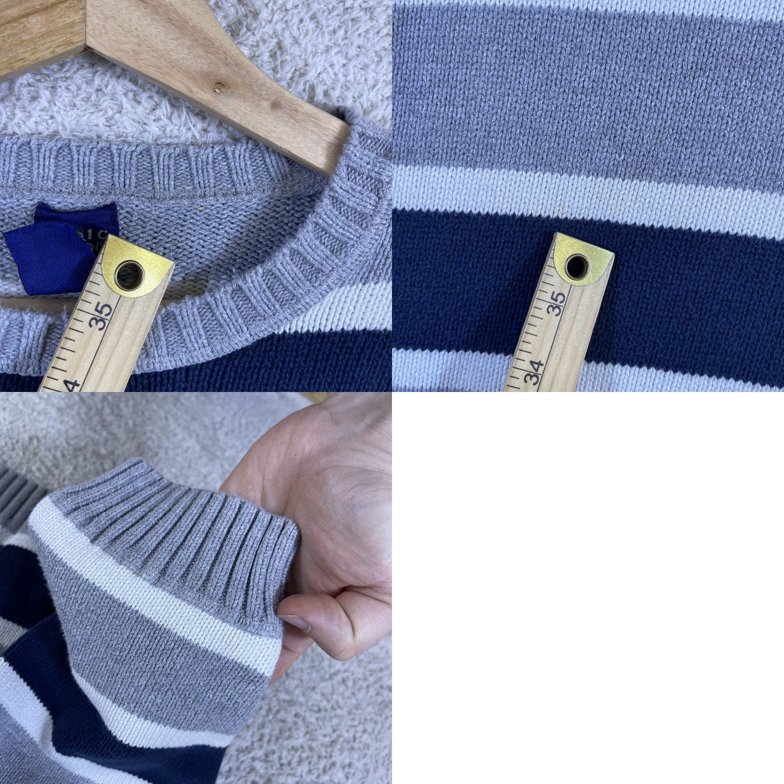 Basic Editions VINTAGE Basic Editions Sweater Mens Large Striped Knit Grandpa Grunge 90's Y2K Crew Neck Pullover Size US L / EU 52-54 / 3 - 8 Thumbnail