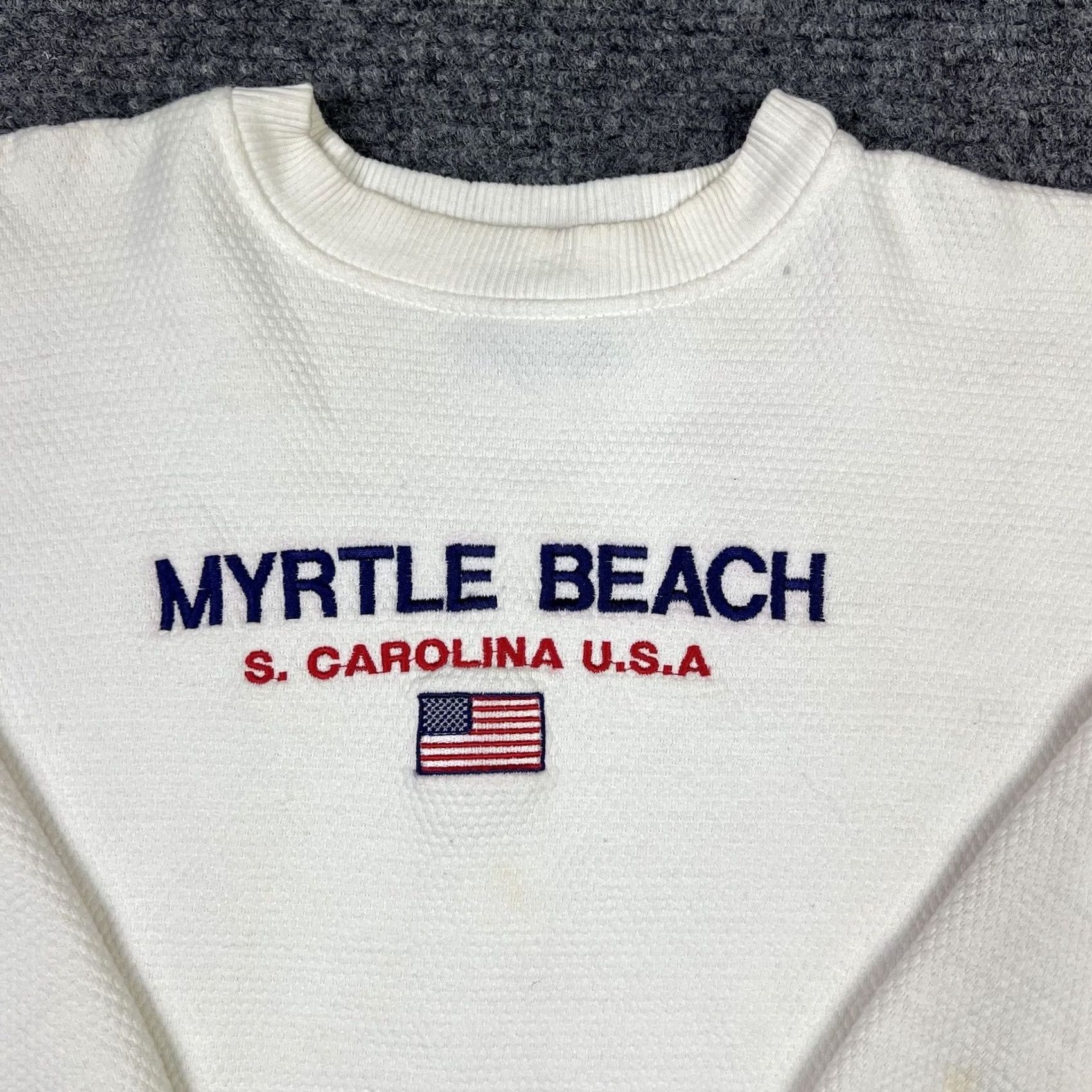 Vintage VINTAGE Myrtle Beach Embroidered Crewneck Sweatshirt Women Large White 90s Beach Patriotic Exist Sports Line Size L / US 10 / IT 46 - 4 Thumbnail