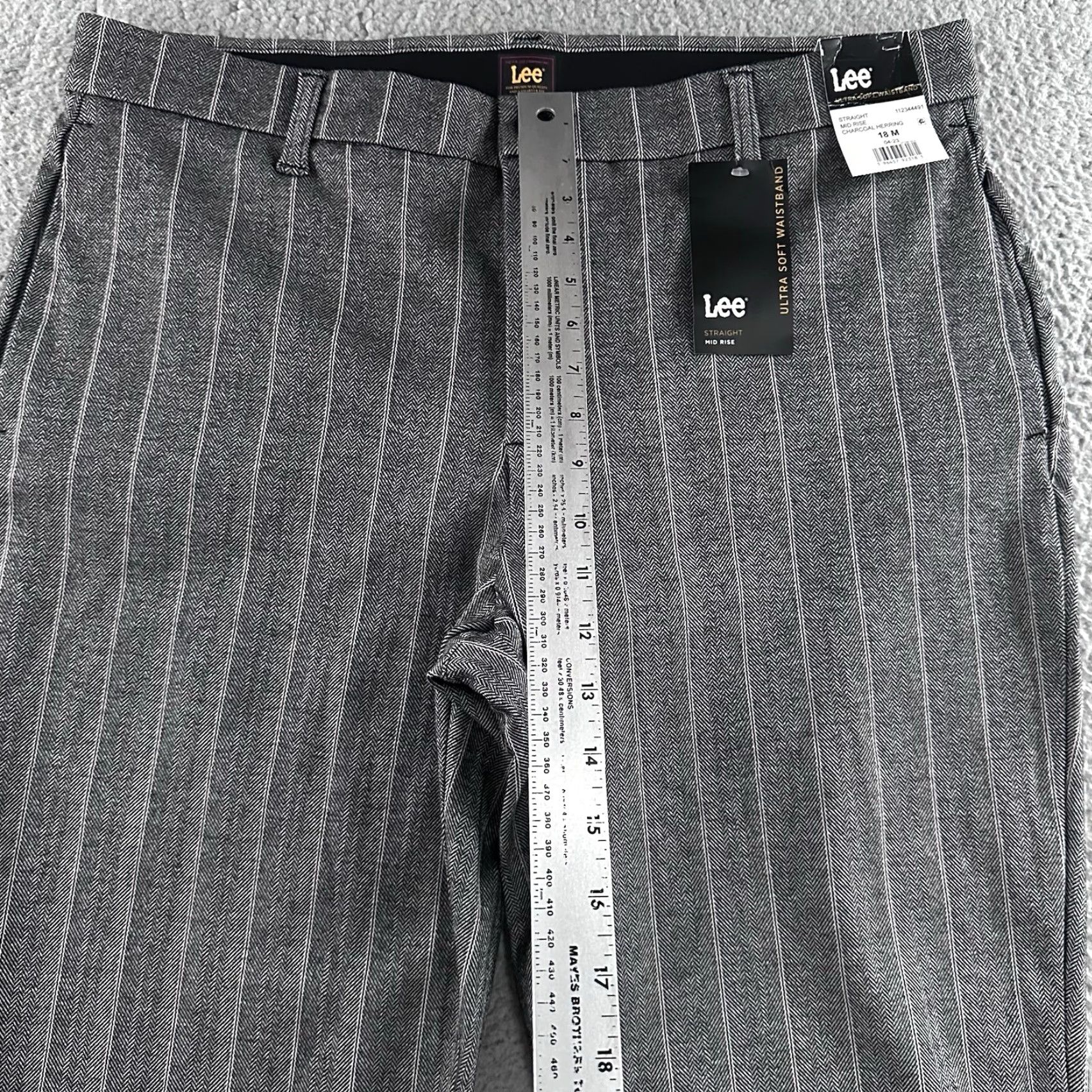 Lee Lee Pants Women Gray Size 18 Straight Mid Rise Striped Polyester Blend Size 25" / US 0 / IT 36 - 7 Thumbnail