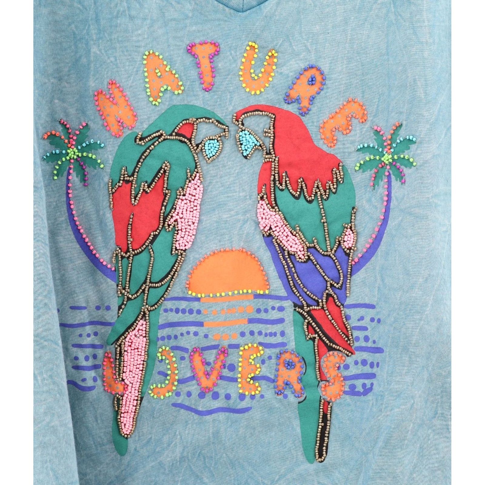 Vintage Gold & Silver Paris Beaded Embroidered Parrot V-Neck Tee One Size Womens Shirt TSU NEW Size ONE SIZE - 4 Thumbnail