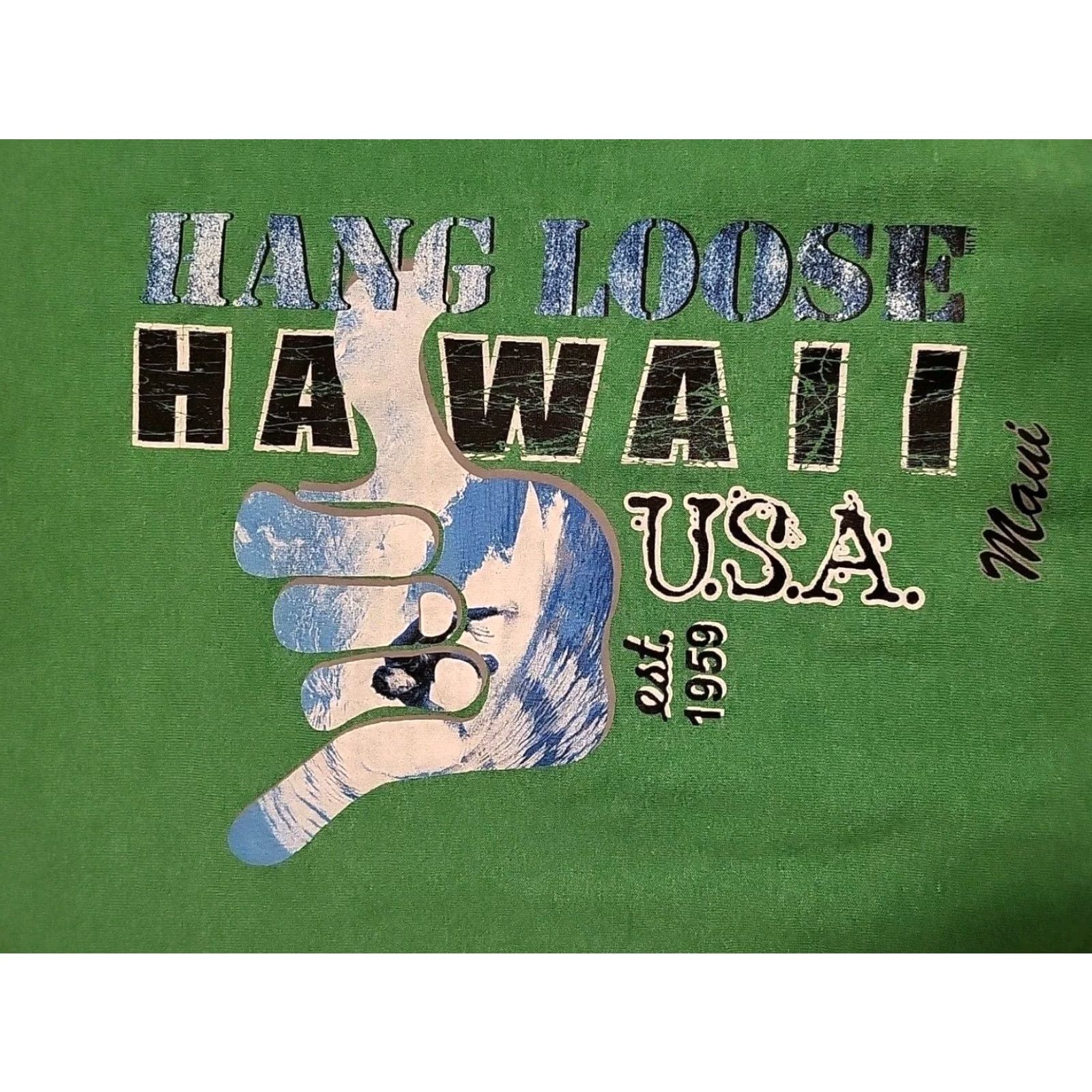 Vintage Hang Loose Hawaii shirt T-Shirt Men XL Green 50/50 Maui Surf Hawaii Maui 90s Concert Boys Mens Size US XL / EU 56 / 4 - 2 Thumbnail