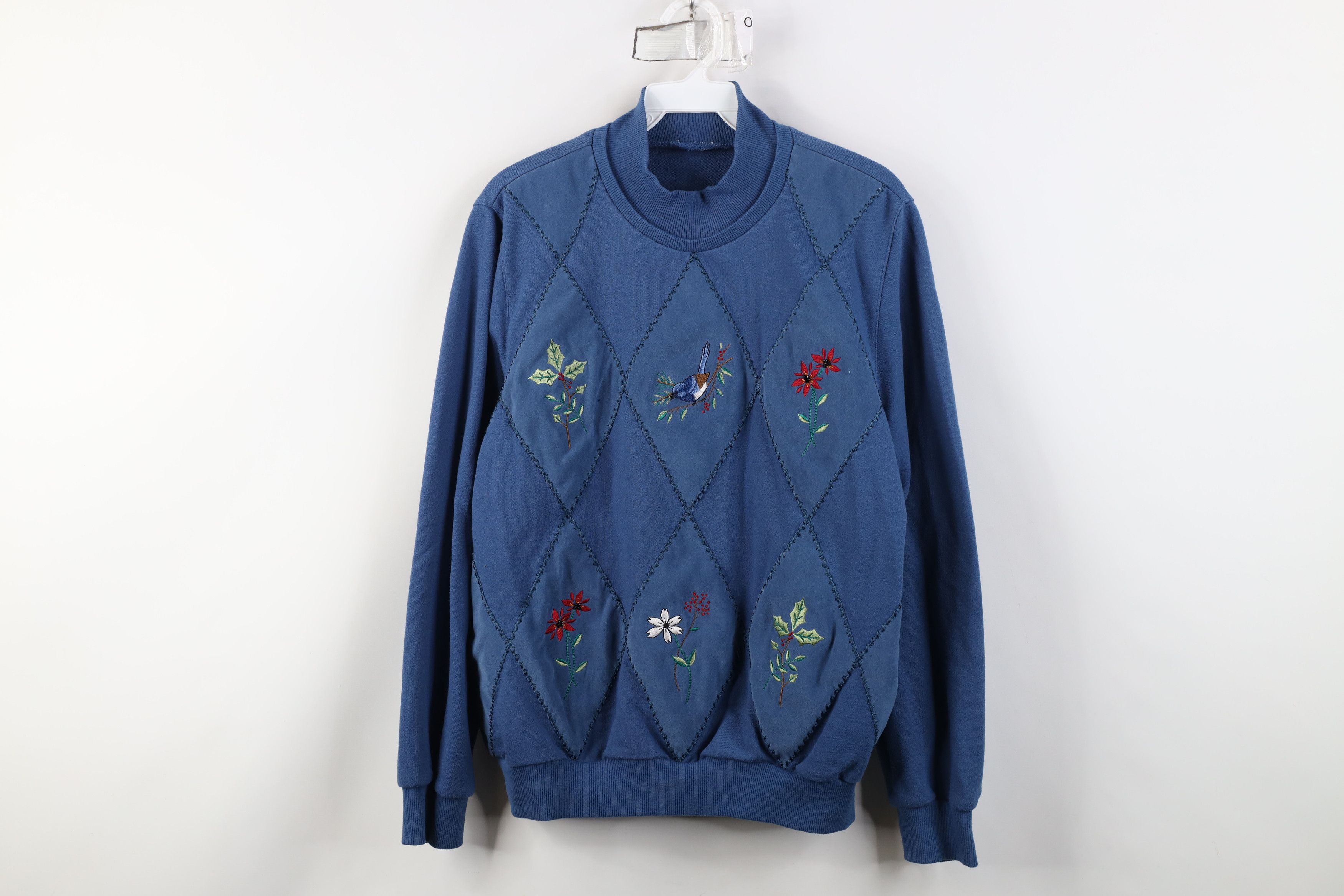 Vintage Vintage 90s Streetwear Flower Bird Mock Neck Sweatshirt Size L / US 10 / IT 46 - 1 Thumbnail
