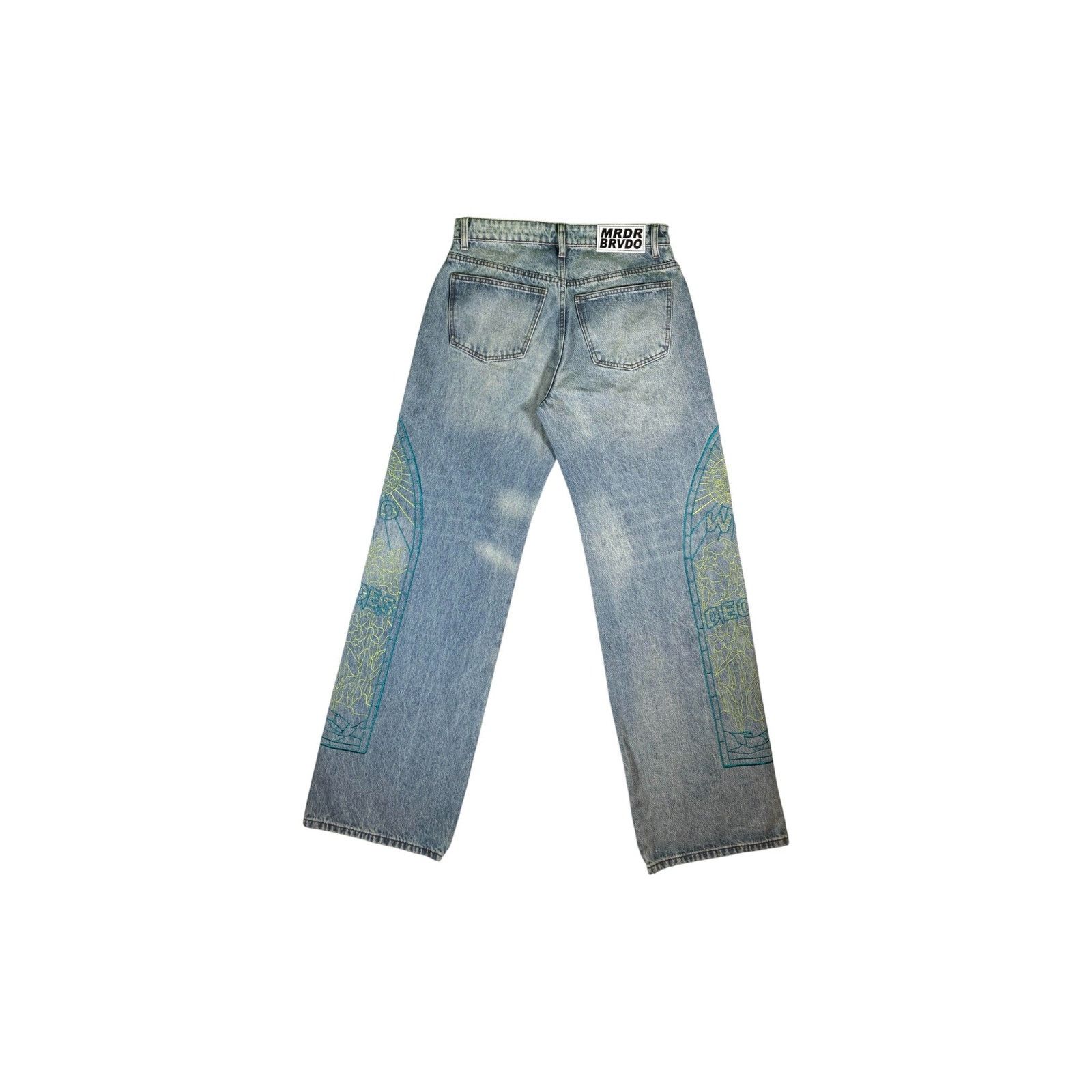 Who Decides War WDW Embroidered Lime Light Wash Jeans Size US 30 / EU 46 - 2 Thumbnail