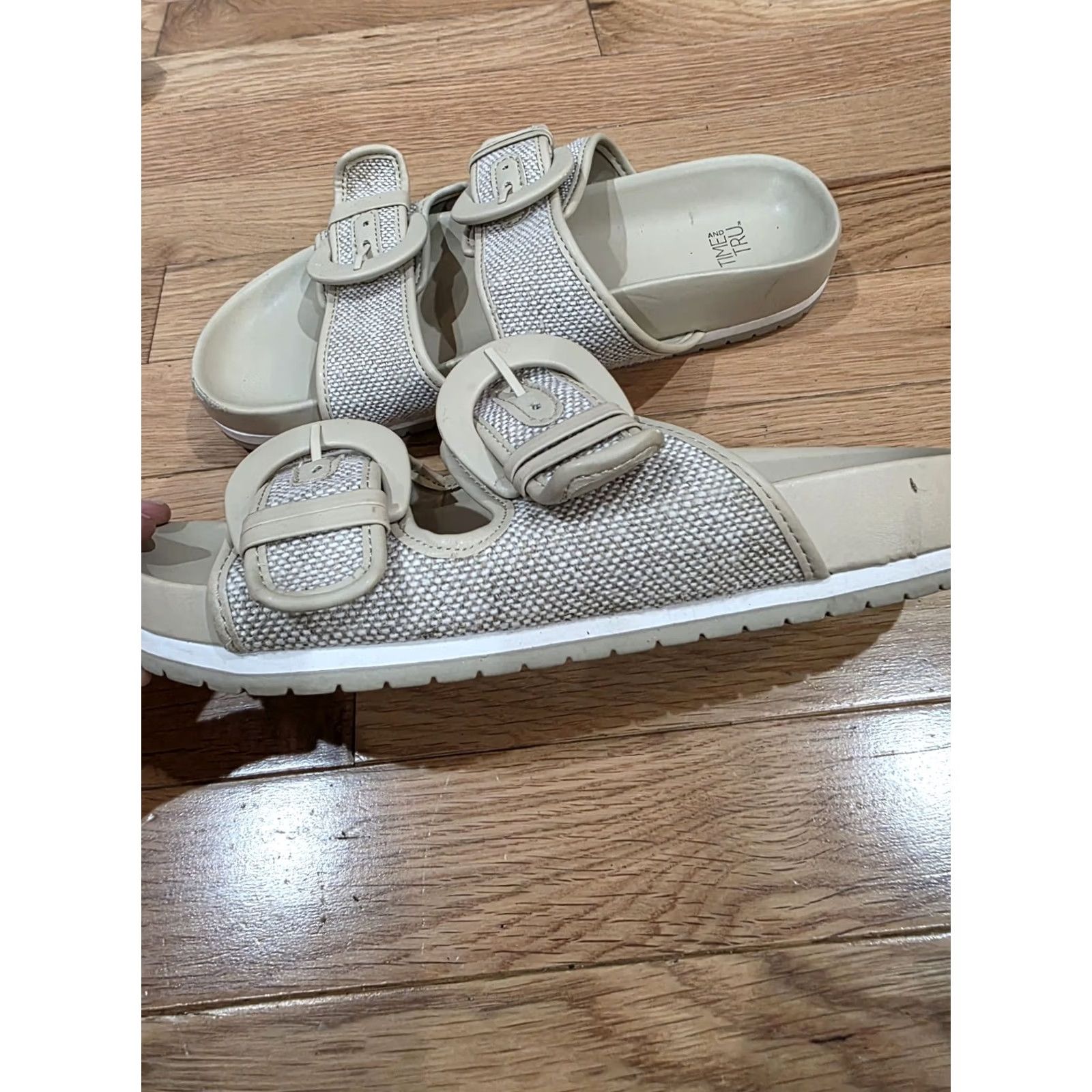 Vintage TIME Time And True Double Buckle Sandals Sandal Slide Open Toe Grey-Tan Size 7 Womens Shoes Turtle Gray Tan 7 Size US 7 / IT 37 - 7 Thumbnail