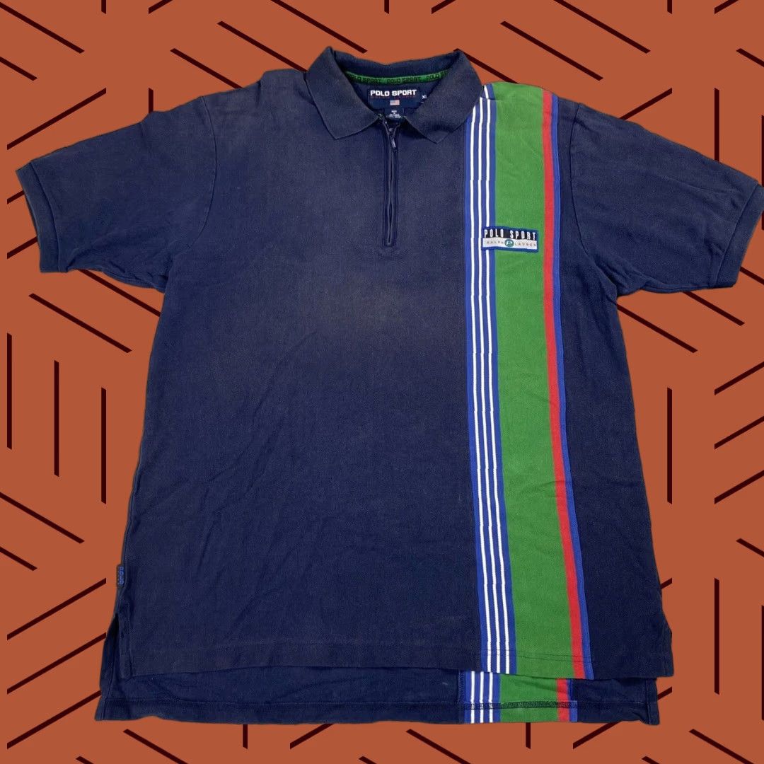VINTAGE Polo Sport 90s Colorblock Striped 1/4 Zip Shirt XL Knit Multicolor Mens