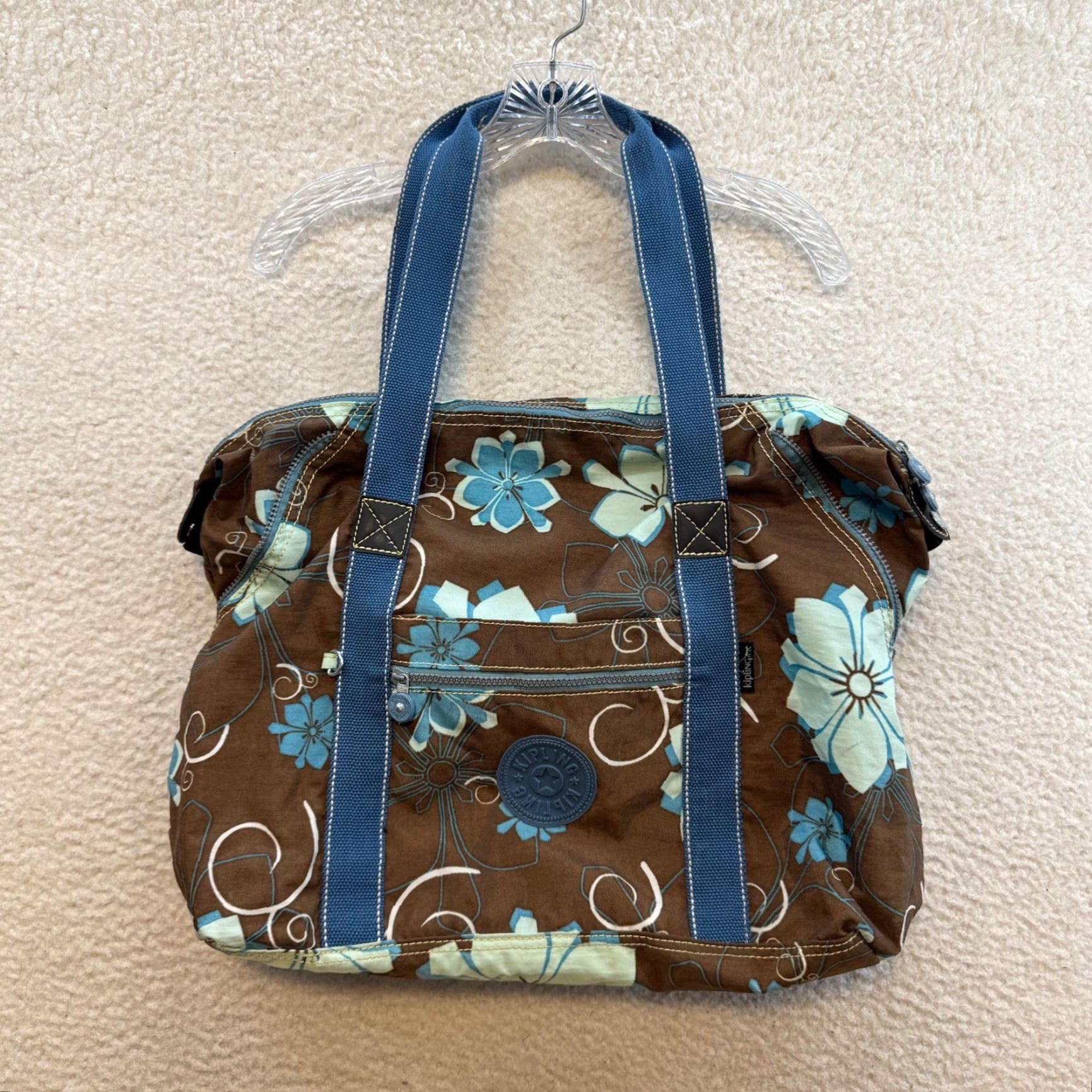 Vintage VINTAGE Kipling Tote Bag Nylon Brown Blue Hibiscus Floral Tropical Women Tote Bag Brown Nylon Floral Tropical Womens Size ONE SIZE - 2 Thumbnail