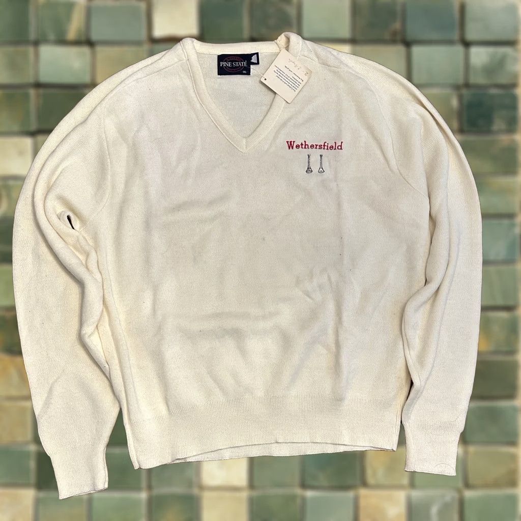 Vintage VINTAGE Sweater V Neck Acrylic XL Ivory 80s Wethersfield Connecticut Pullover Unisex Adults Size US XL / EU 56 / 4 - 1 Thumbnail