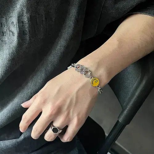 Jewelry × Other Titanium Steel Planet Smiley Face Charm Bracelet for Men Size ONE SIZE - 3 Thumbnail