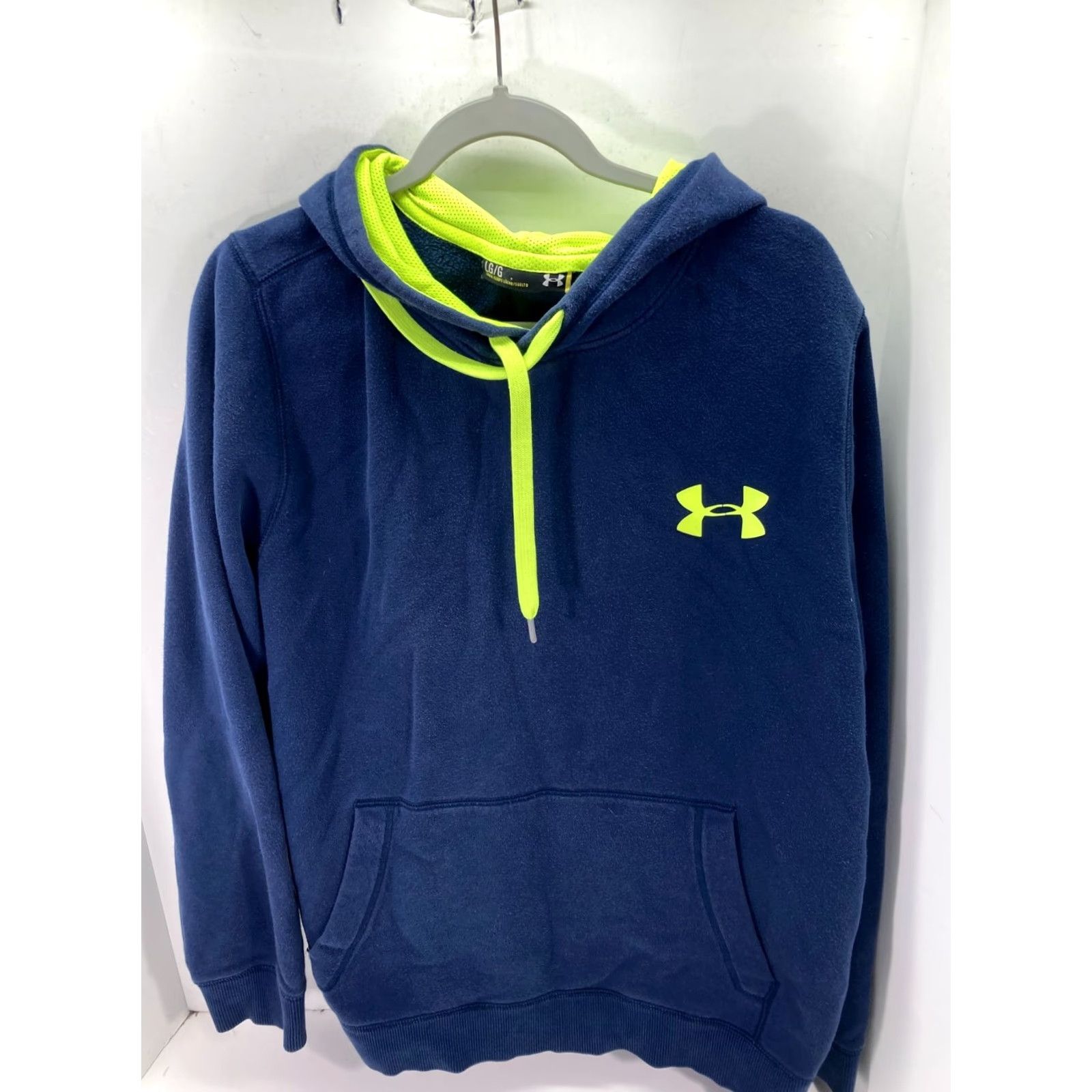 Under Armour Under Armour Sweatshirt Pullover Hooded Mens L Blue Neon Fleece Drawstring Logo Sports Outdoor Winter Fall Size US L / EU 52-54 / 3 - 3 Thumbnail