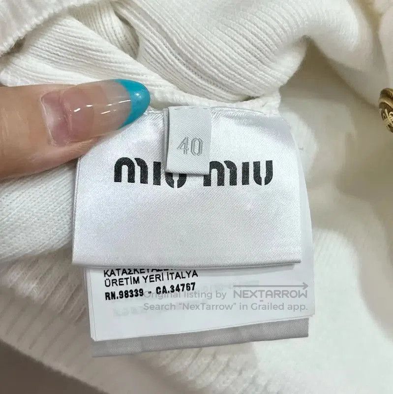 Miu Miu Miu Miu White Cotton Short-Sleeve Sweater . Size S / US 4 / IT 40 - 3 Thumbnail