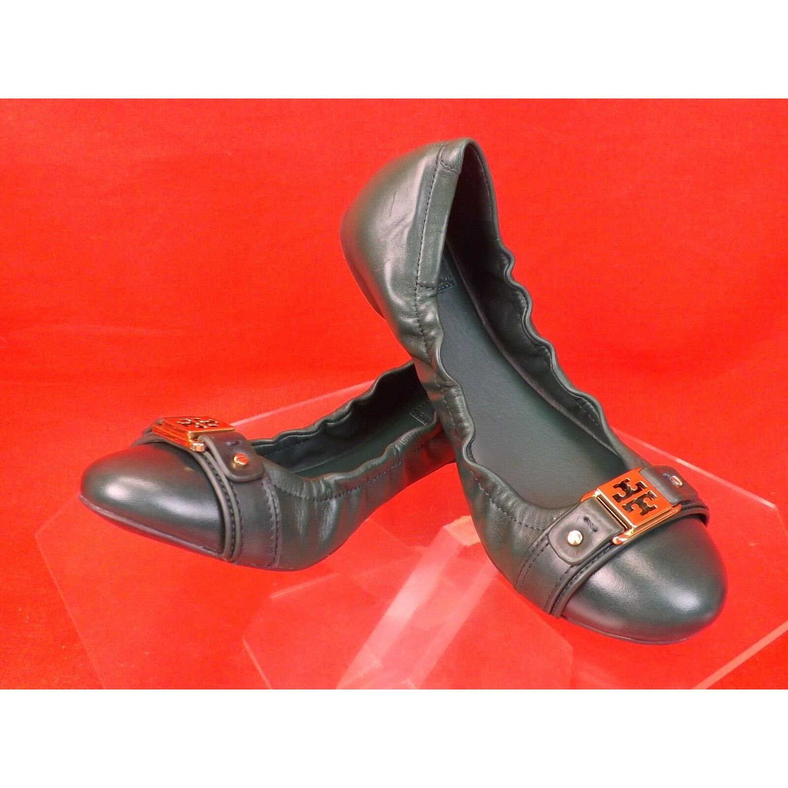 Tory Burch TORY BURCH AMBROSE DARK GREEN LEATHER GOLD REVA FLATS 7 Size US 7 / IT 37 - 7 Thumbnail