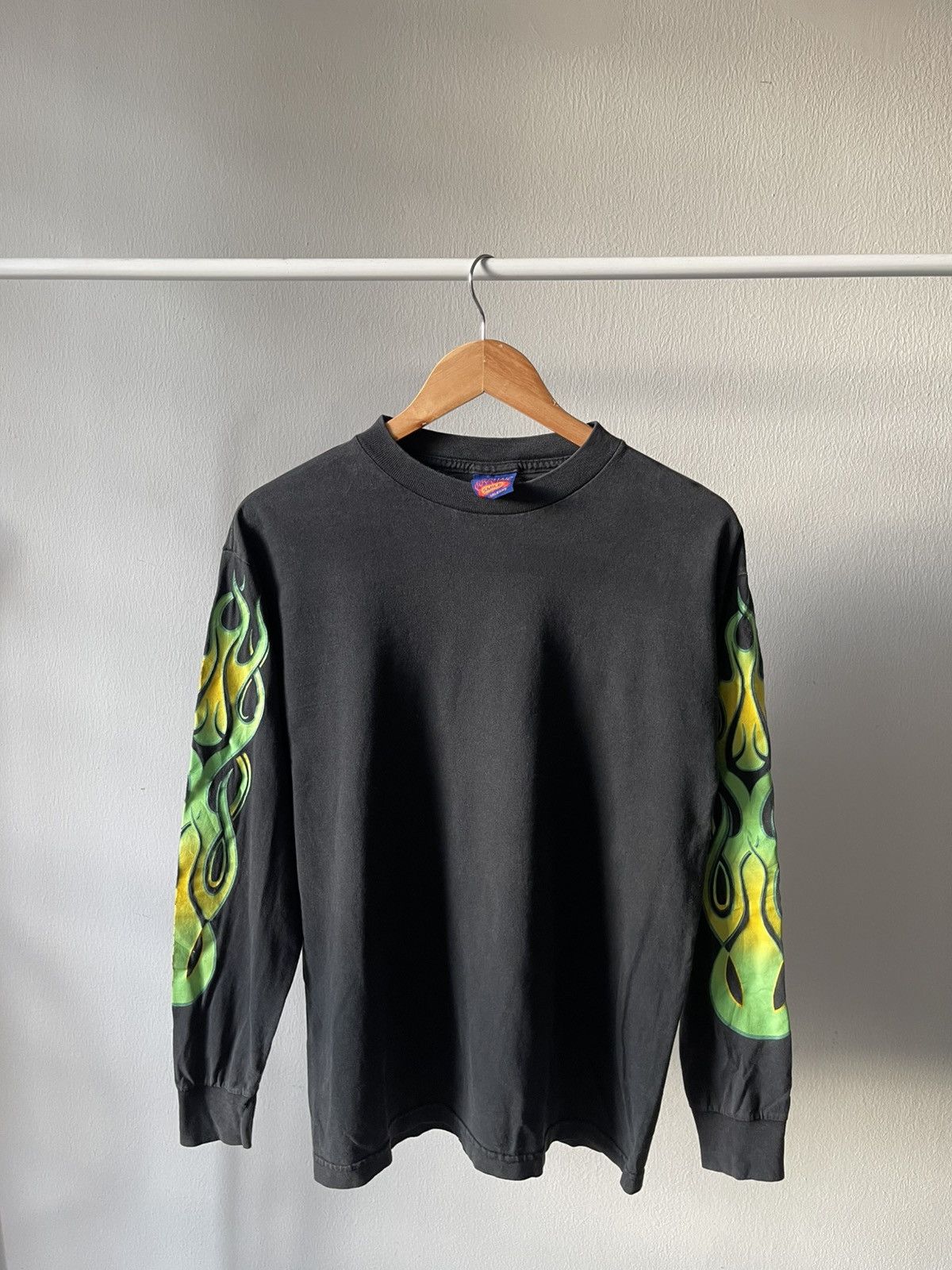 Vintage 90s Archaic Smile Green Flame Shirt Size US M / EU 48-50 / 2 - 3 Thumbnail