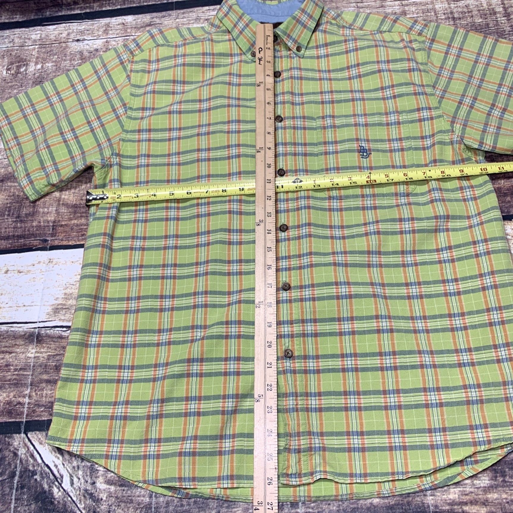 Vintage Bit and Bridle Button Down Green Plaid Shirt Mens Sz L Short Sleeve Cotton Size US L / EU 52-54 / 3 - 2 Thumbnail