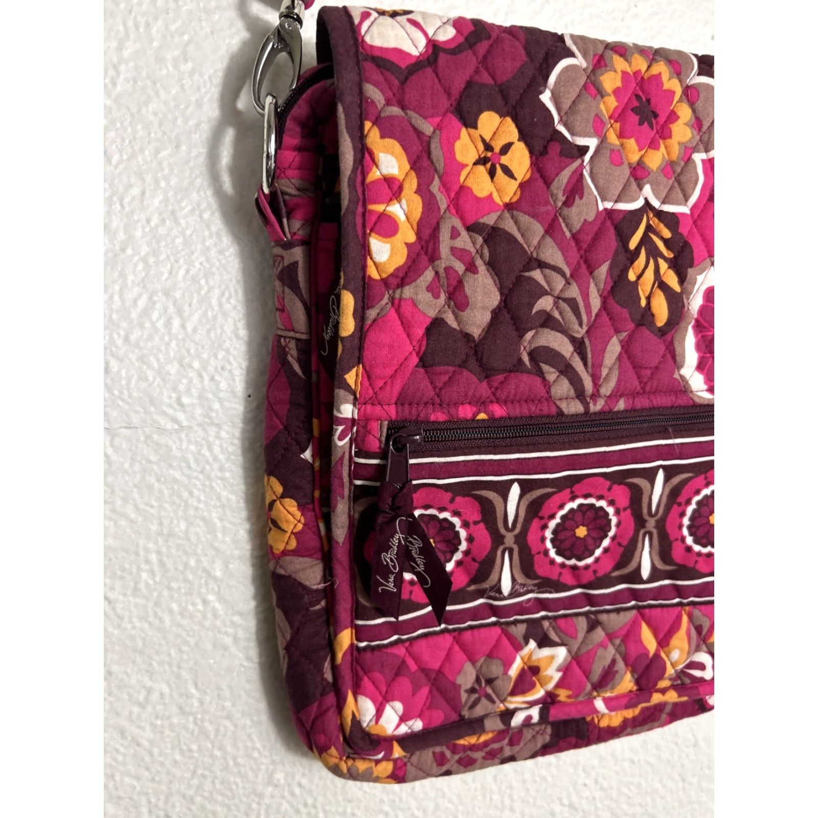 Vintage Vera Bradley Floral Crossbody Bag Magenta Adjustable Strap 11x11x1 Women Crossbody Magenta Floral Cotton 11x11x1 Size ONE SIZE - 2 Thumbnail