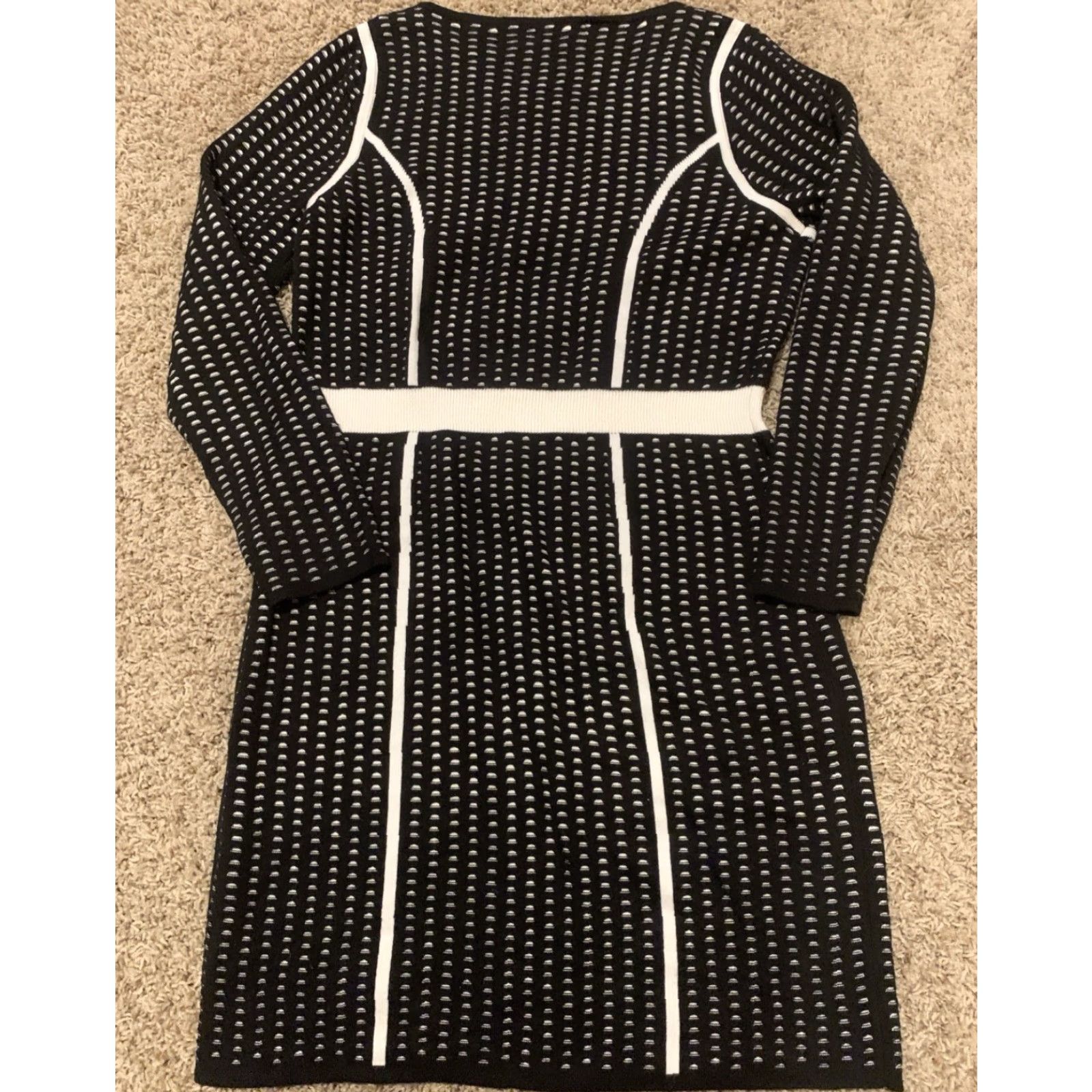 Calvin Klein Calvin Klein Sheath Dress L Black White Long Sleeve Knit Office Workwear Geometric Pattern Stretch Size L / US 10 / IT 46 - 4 Thumbnail