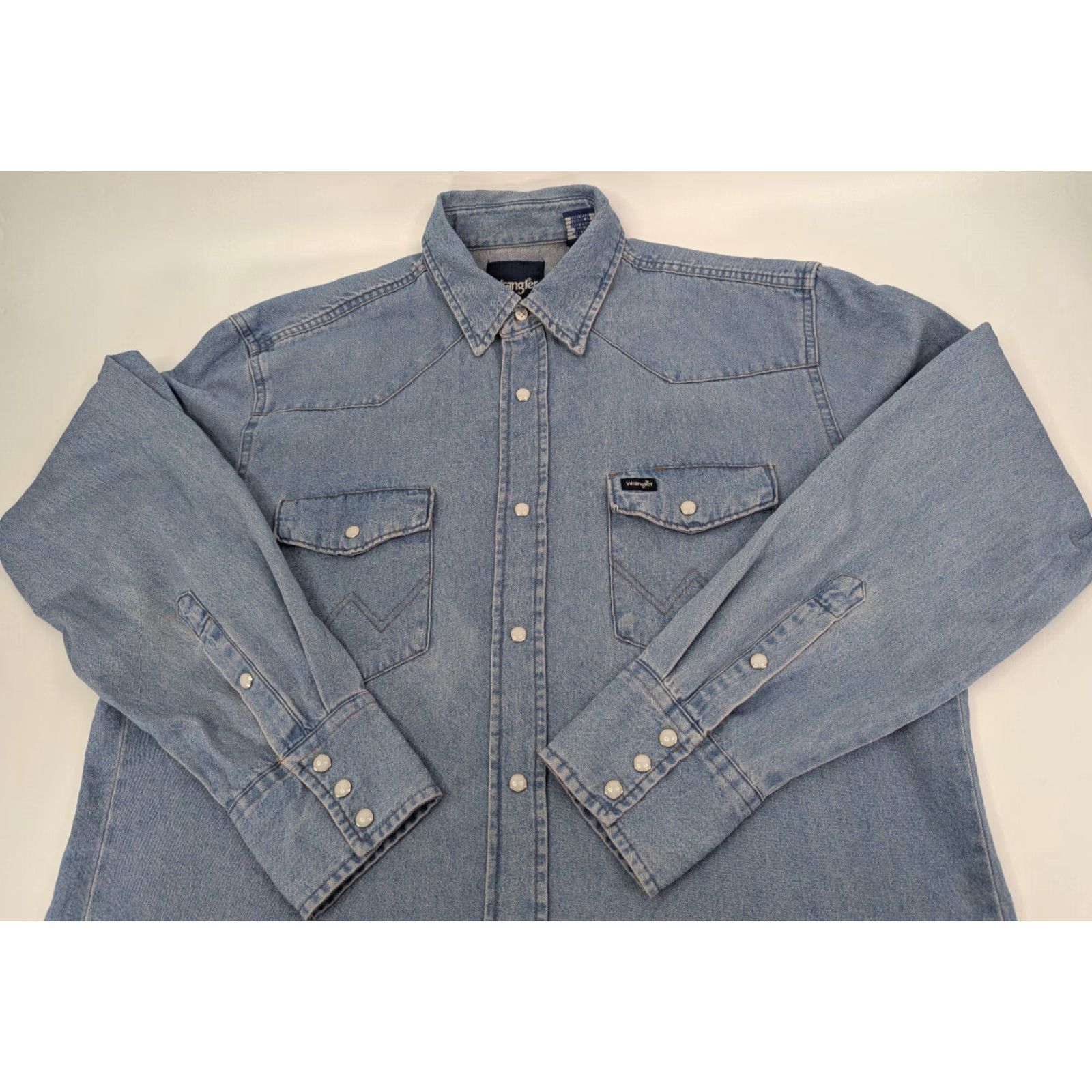 Wrangler Wrangler Cowboy Stone Wash Denim Pearl Snap Farm Work Shirt Size Large Size US L / EU 52-54 / 3 - 2 Thumbnail