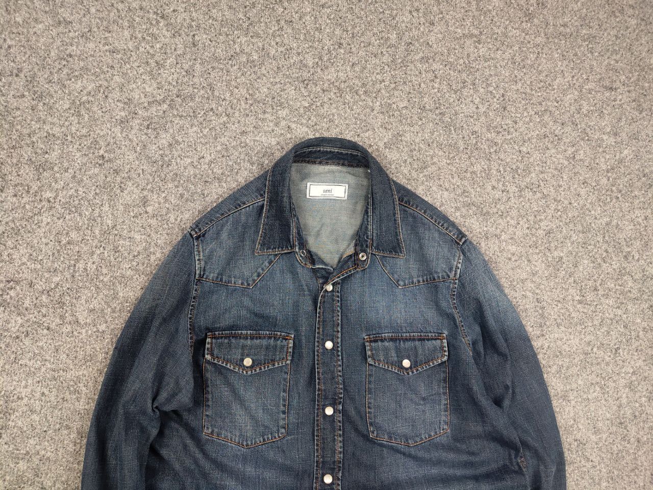 AMI AMI Alexandre Mattiussi Design Blue Denim Faded Mens Shirt Size US M / EU 48-50 / 2 - 5 Thumbnail