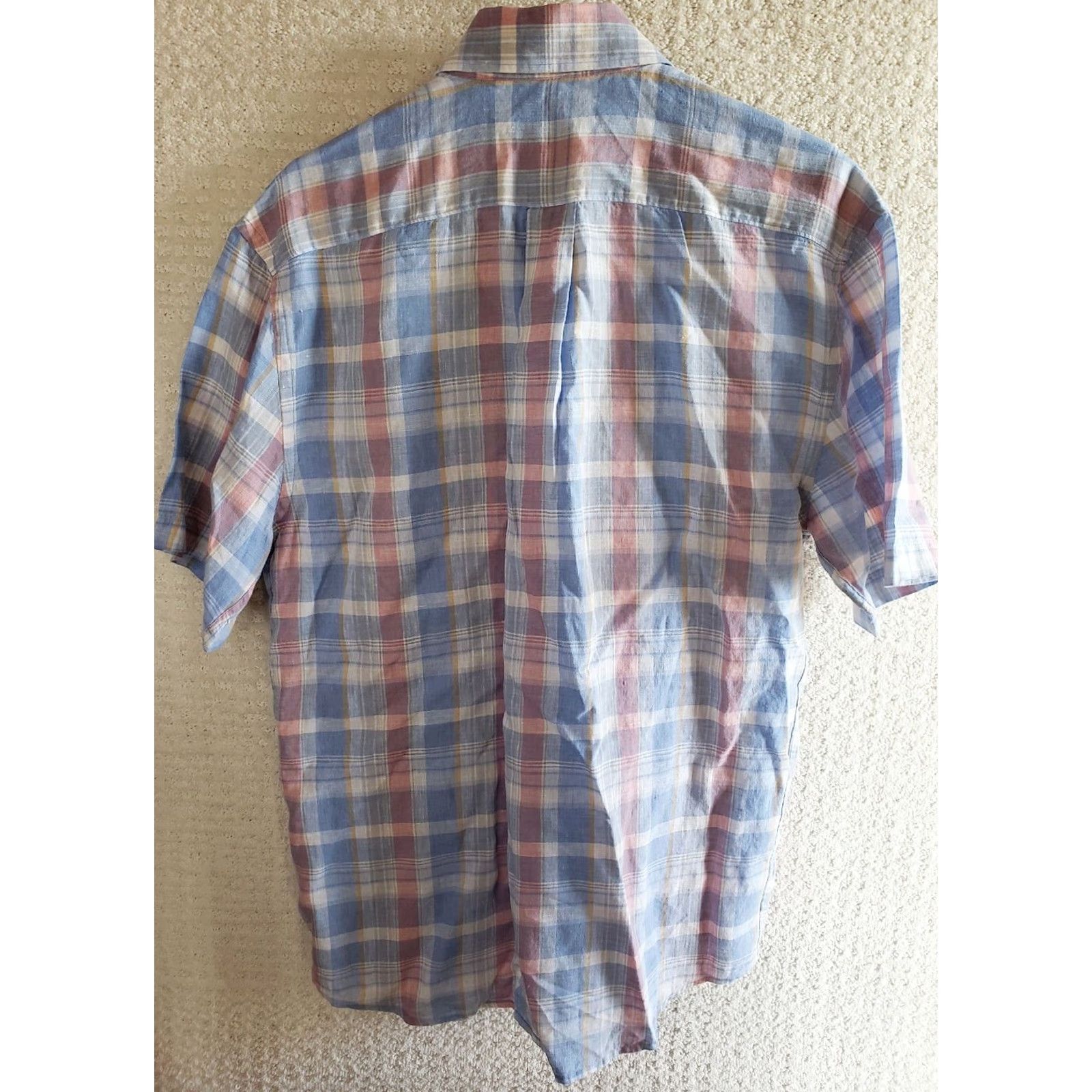 Vintage VINTAGE Alan Flusser 100% Linen Shirt Mens M Blue-Pink Plaid Short Sleeve Button Up Size US M / EU 48-50 / 2 - 6 Thumbnail