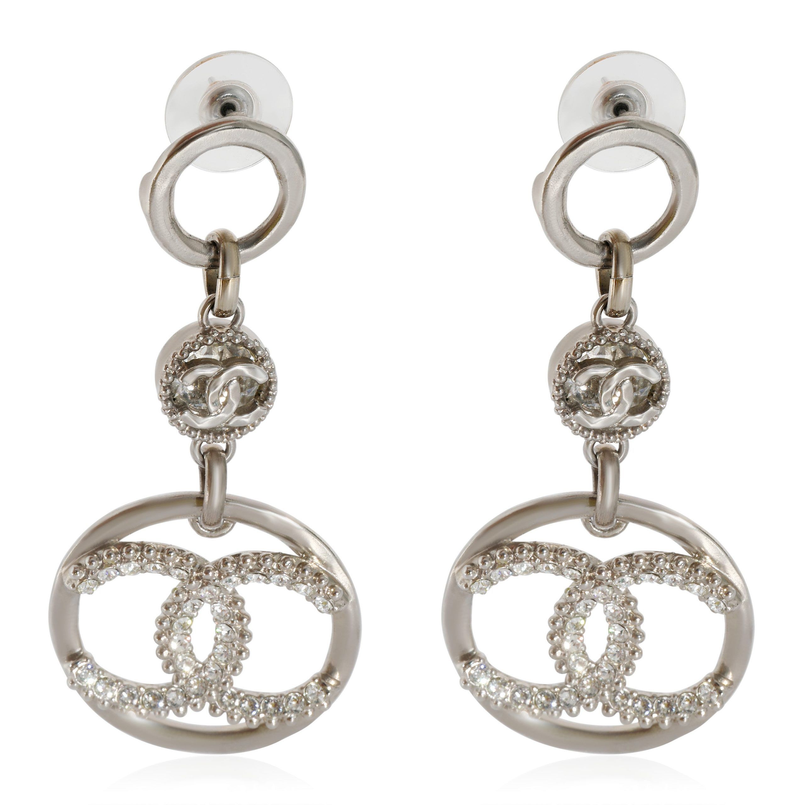 Chanel Chanel 2019 CC Crystal Drop Circle Silver Tone Earrings Size ONE SIZE - 1 Thumbnail