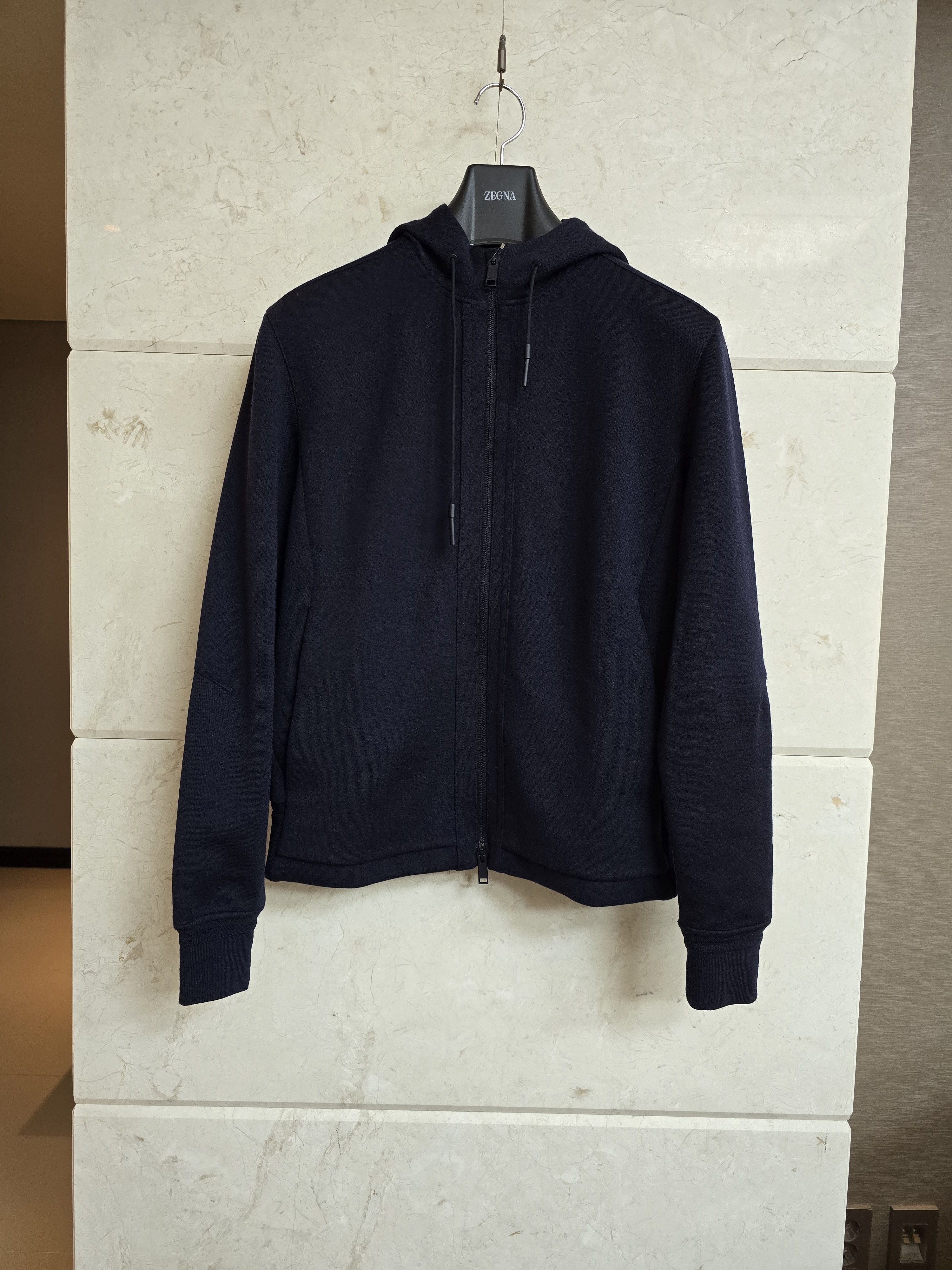 Ermenegildo Zegna ZEGNA Navy Blue High Performance™ Wool Blend Hoodie Size US S / EU 44-46 / 1 - 2 Thumbnail
