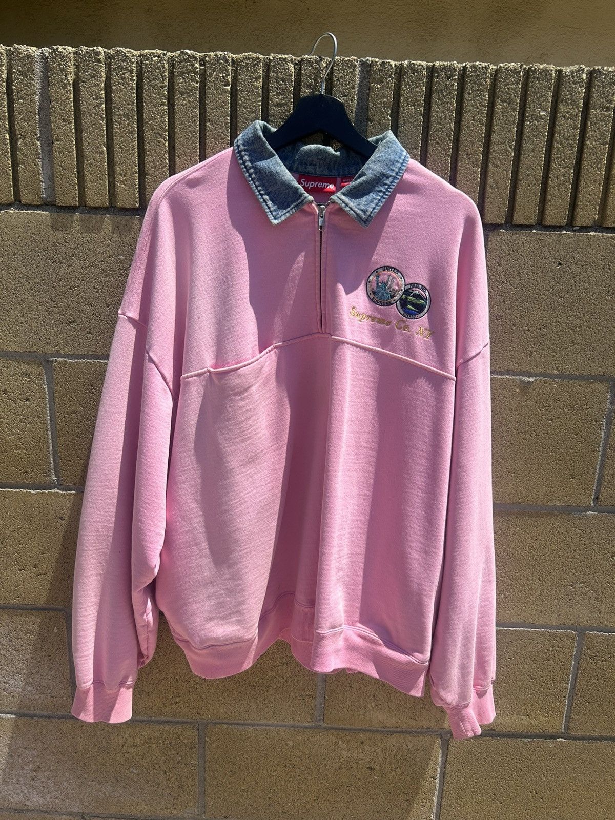Supreme Supreme Denim Collar Half Zip Sweatshirt (Pink) Size US L / EU 52-54 / 3 - 7 Thumbnail