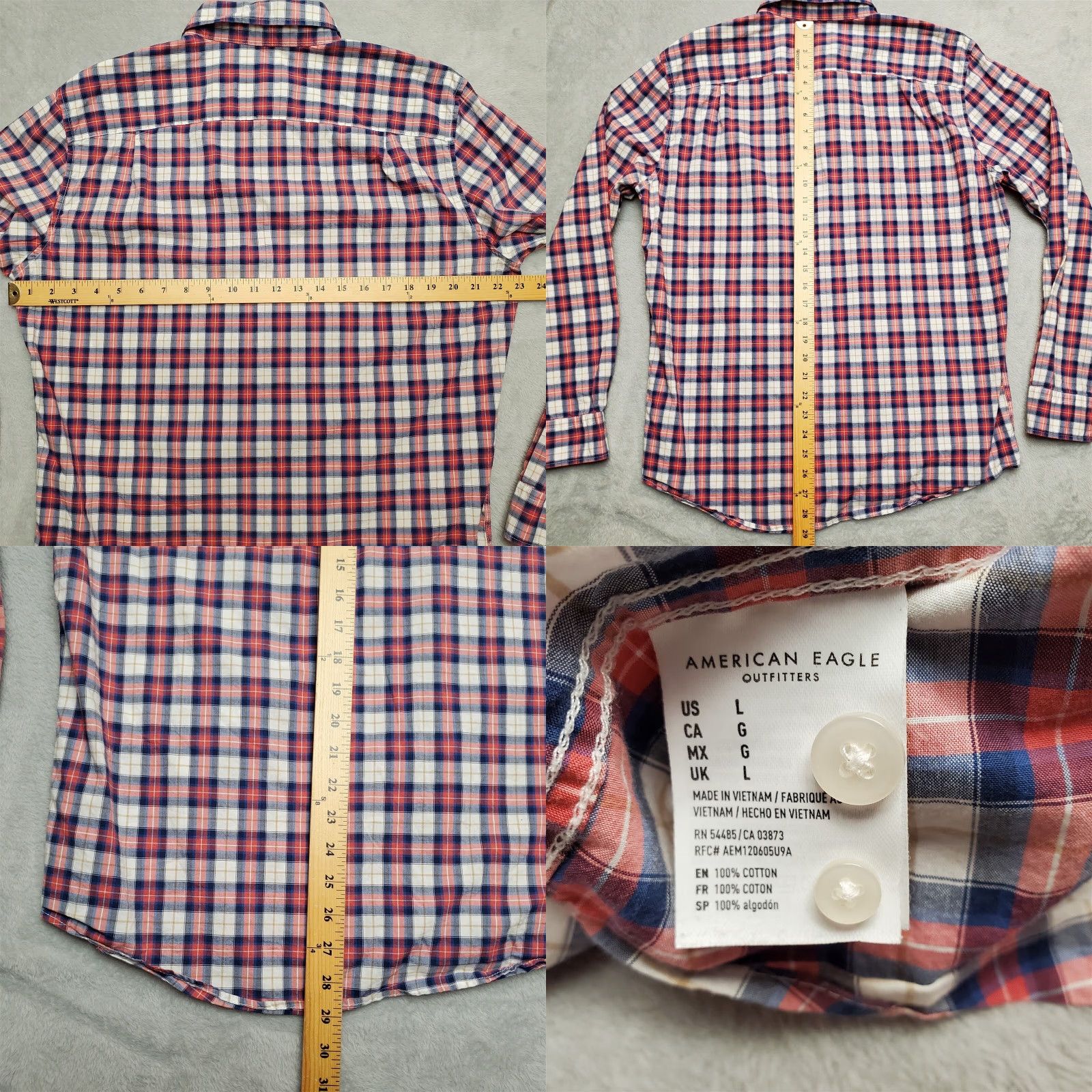 American Eagle Outfitters VINTAGE American Eagle Shirt Mens Large Pink Plaid Long Sleeve Button Casual Size US L / EU 52-54 / 3 - 8 Thumbnail