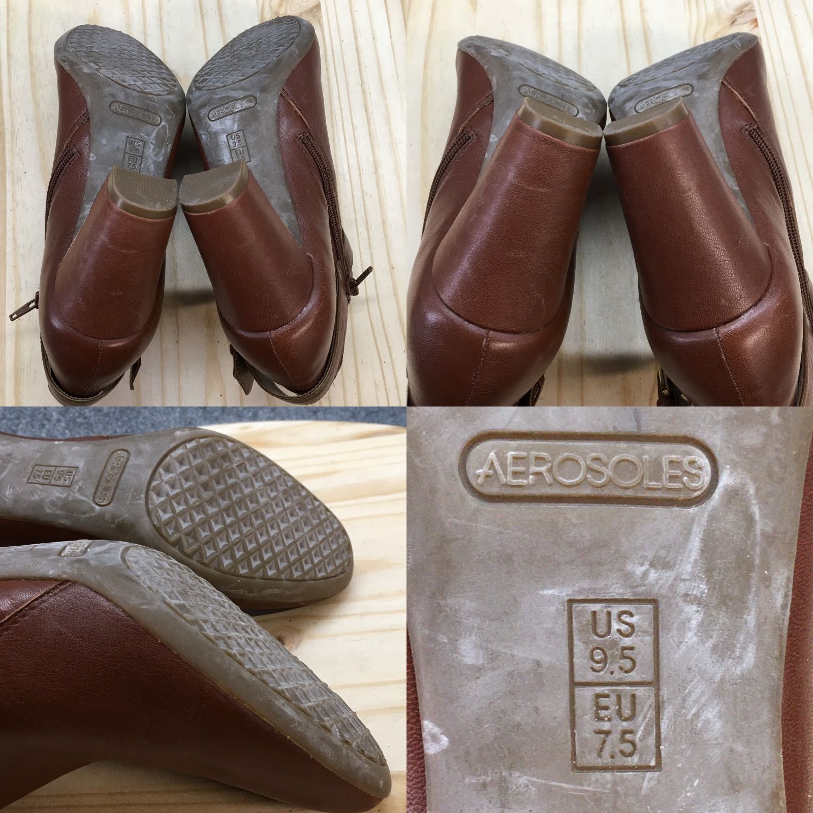 Vintage Aerosoles Boots Womens 9.5 M Third Ave Ankle Booties Heels Brown Leather Zip - Bootie, Shoes, Women's, Brown, Leather, Zip, 9.5M Size US 10 / IT 40 - 9 Thumbnail