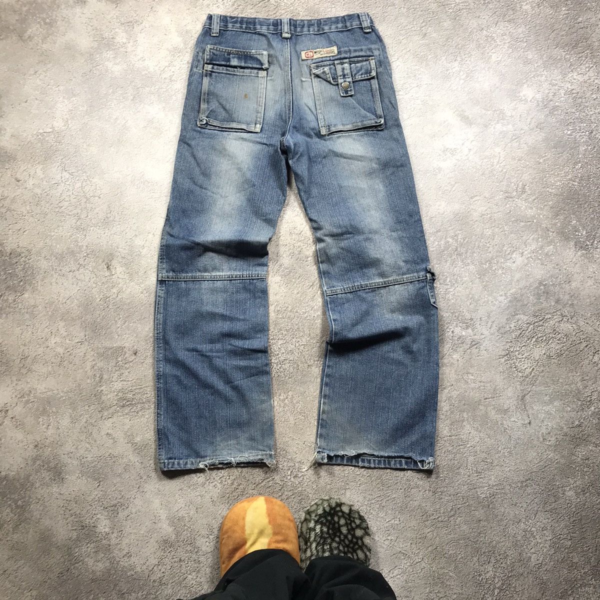 Vintage Y2K Baggy Distressed Flared Denim Jeans Faded Blue Punk 28 Size 28" / US 6 / IT 42 - 6 Thumbnail