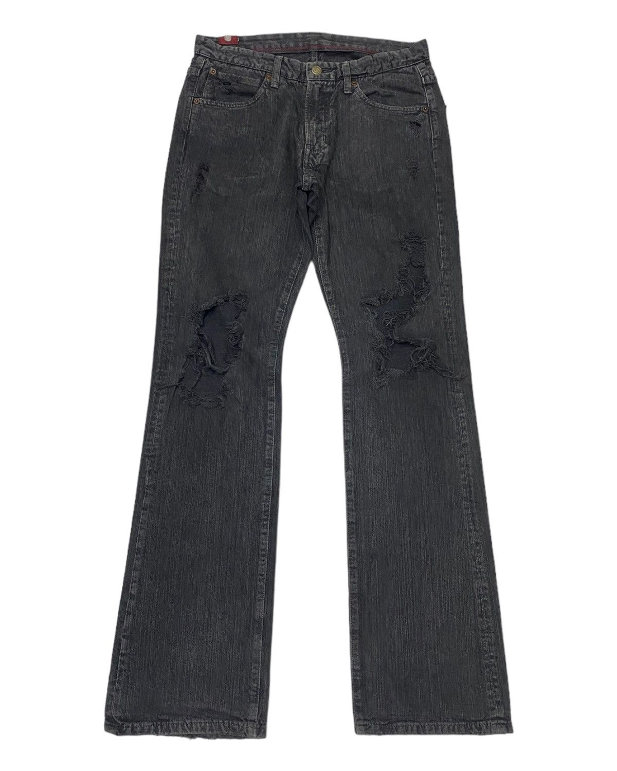 If Six Was Nine Flare Jeans Blue Way Mud Wash Distressed Bootcut Jeans Size US 31 - 1 Thumbnail